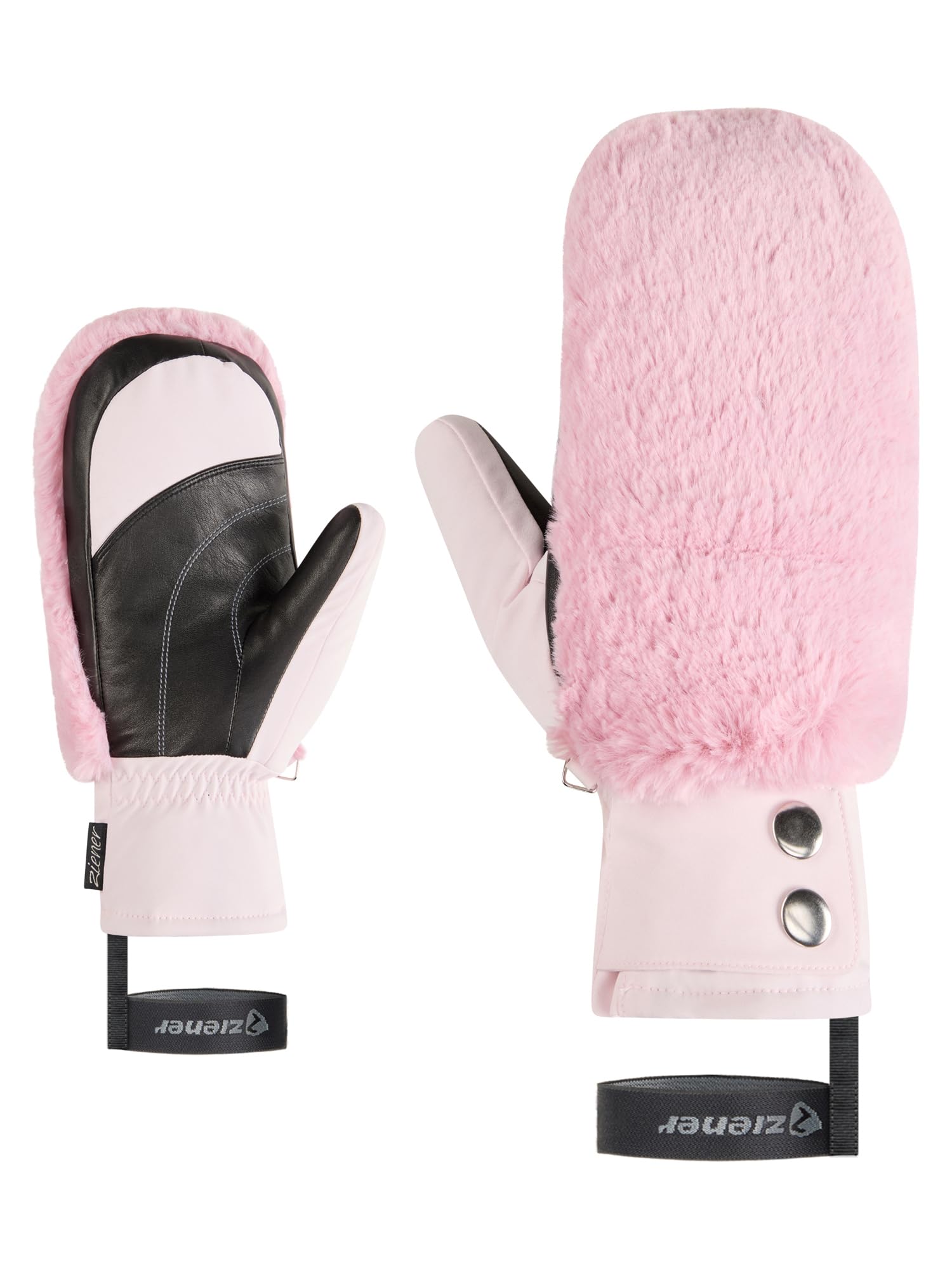 Ziener Katniss-Z - Muffolo da sci da donna, per sport invernali, termoshield, interno in pelle, pelliccia sintetica, colore: rosa conchiglia, L