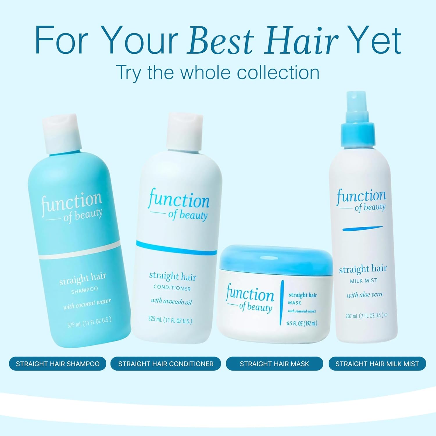 Function of Beauty Hair Mask for Straight Hair - Sulfate-Free Deep Conditioning Hair Mask for Natural Non-Greasy Shine & Lightweight Moisture - Anti-Frizz Hair Care Products with Seaweed Extract
