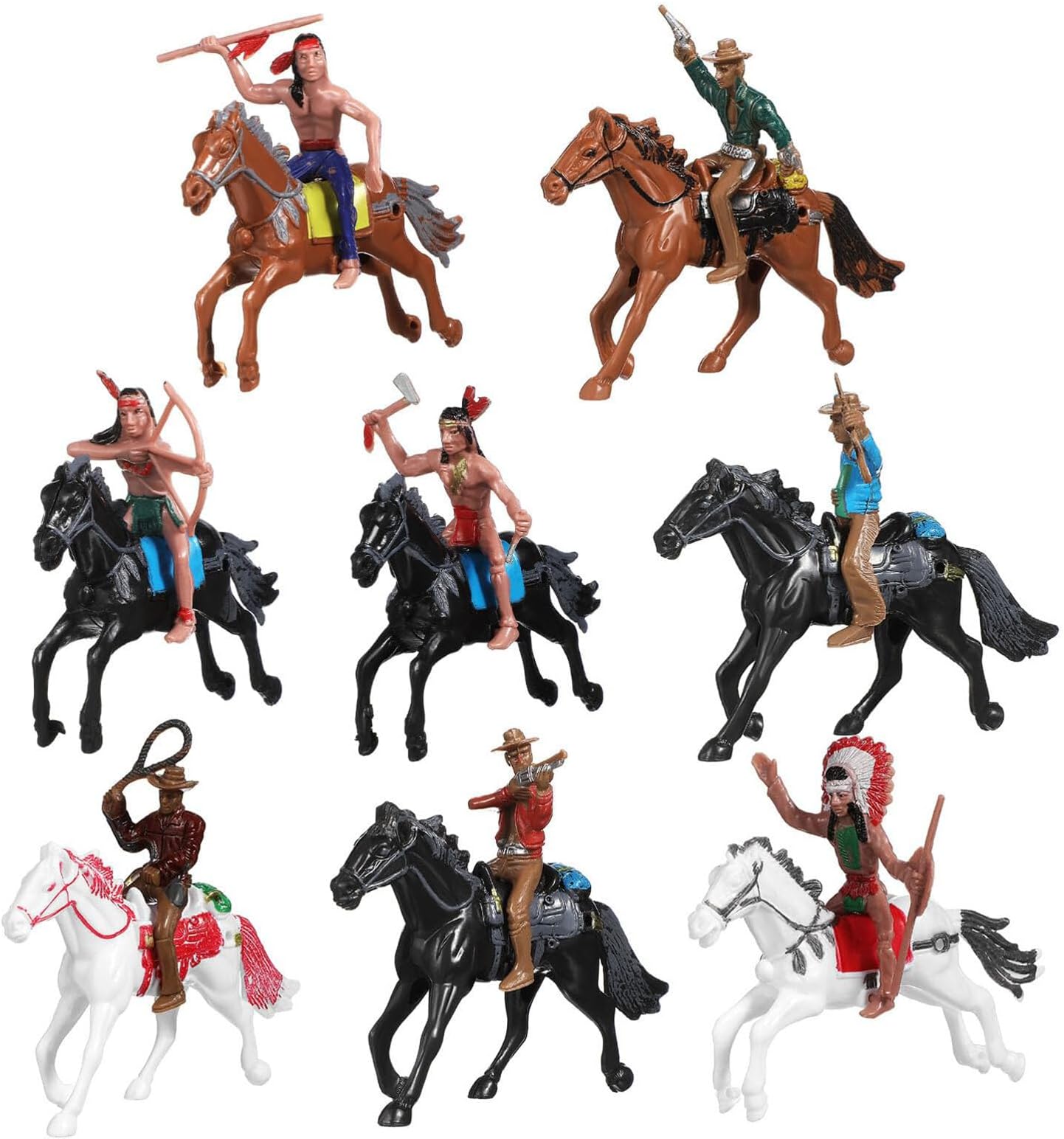 Western Cow Boy Horse Figurines Indian Ridings Dolls Set 8Pack for Children’s Playtimes and Office Decoration Kids Play Figures