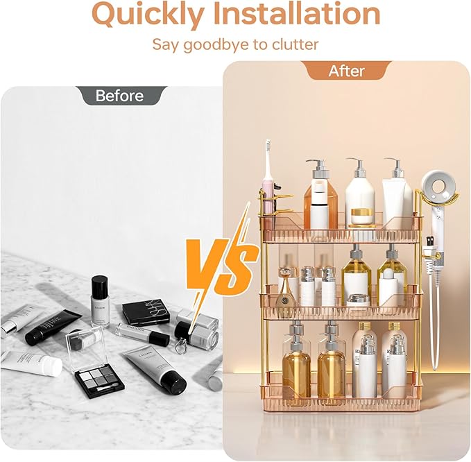 Organizador de Baño de 3 Niveles con Portasecador y Cepillos - Ámbar miniatura 3