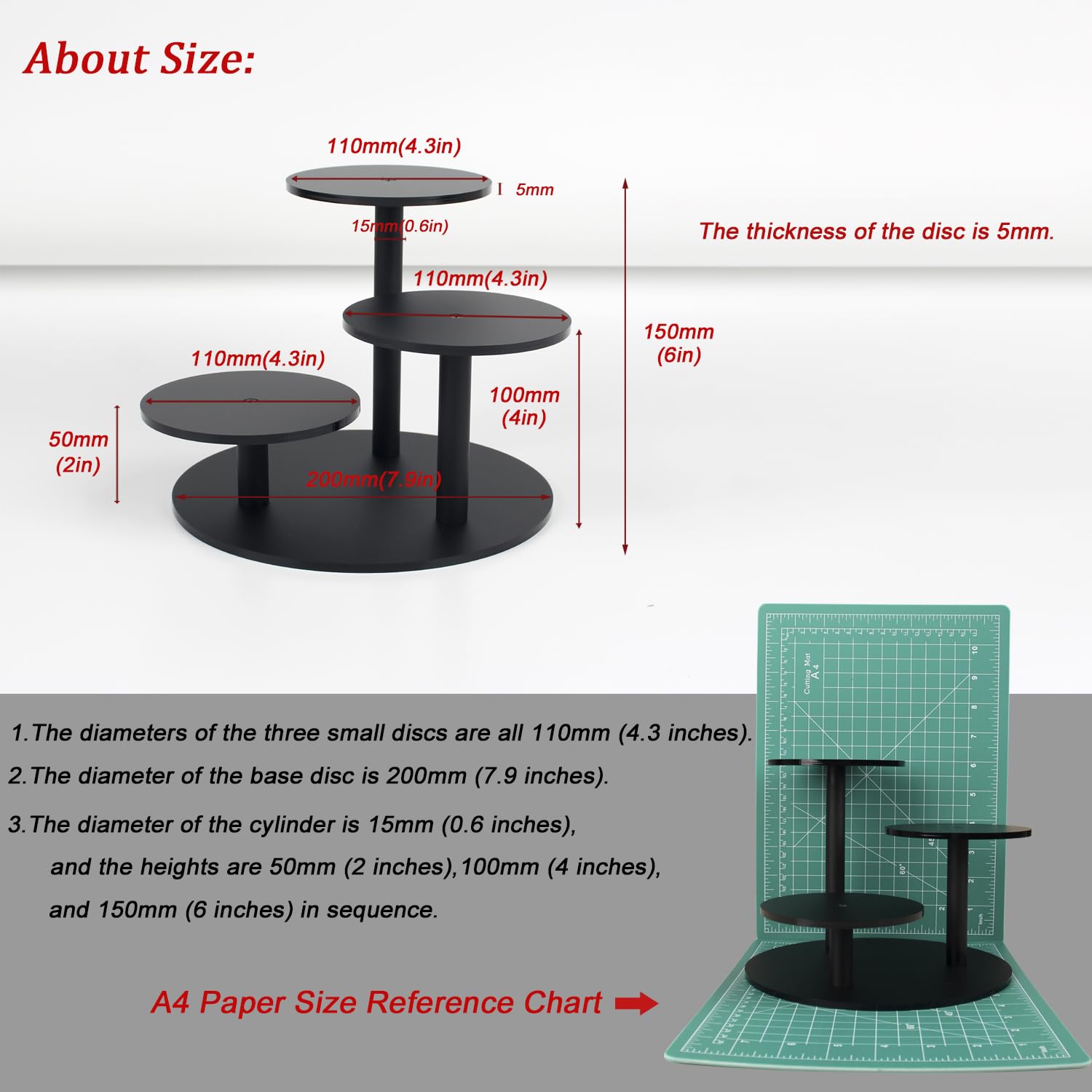 Espositore in acrilico smerigliato per statuette piccole esposizioni a piedi per piante grasse supporto figure a 3 livelli per decorazione 1 confezione (Nero)