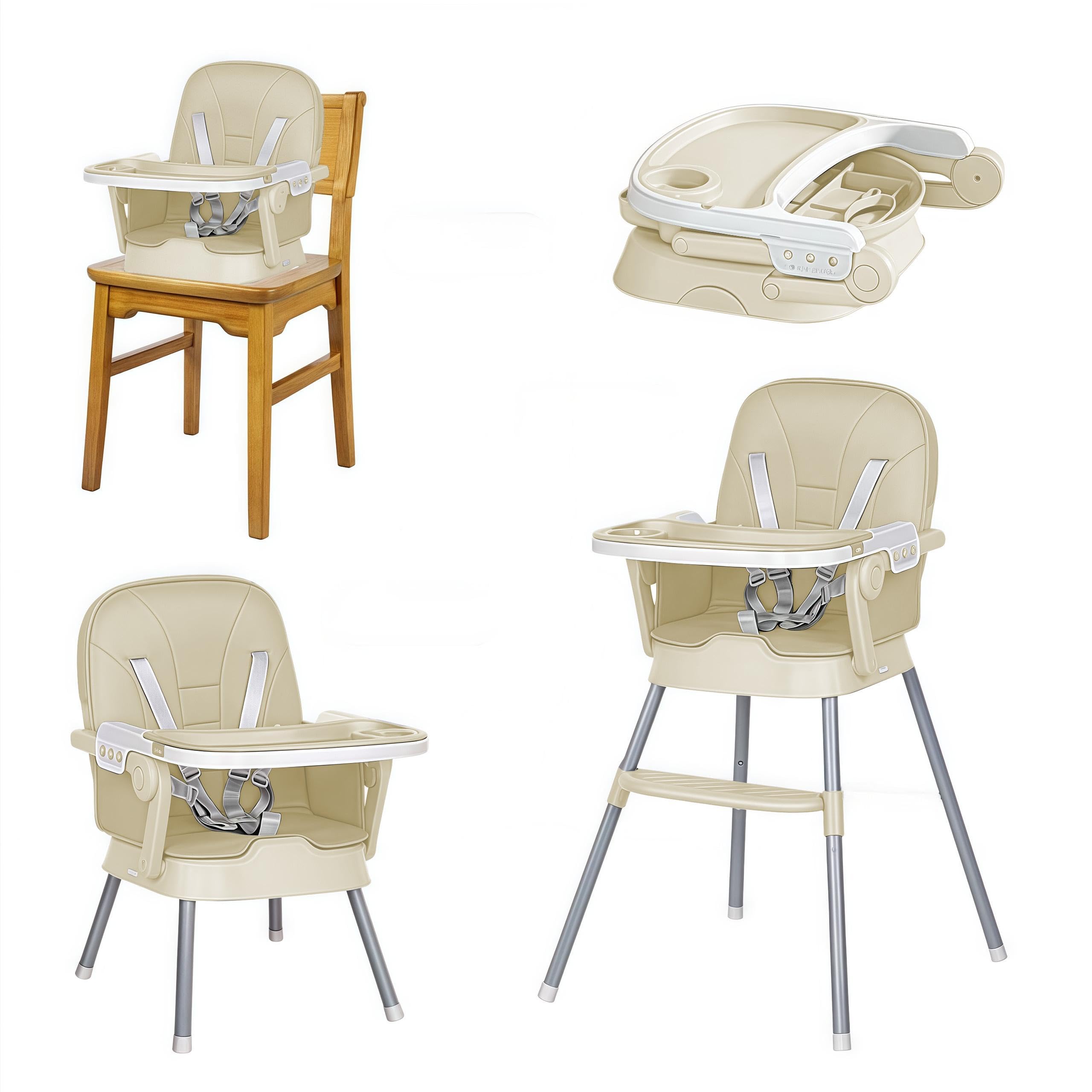 Magic ZC Baby Hochstühle Baby-Hochstuhl Kleinkind-Esszimmerstuhl Liefert mit abnehmbaren Halterungsfüßen Multifunktional Faltbar Umwandelbar mit Abnehmbaren Doppeltabletts (8123 Beige)