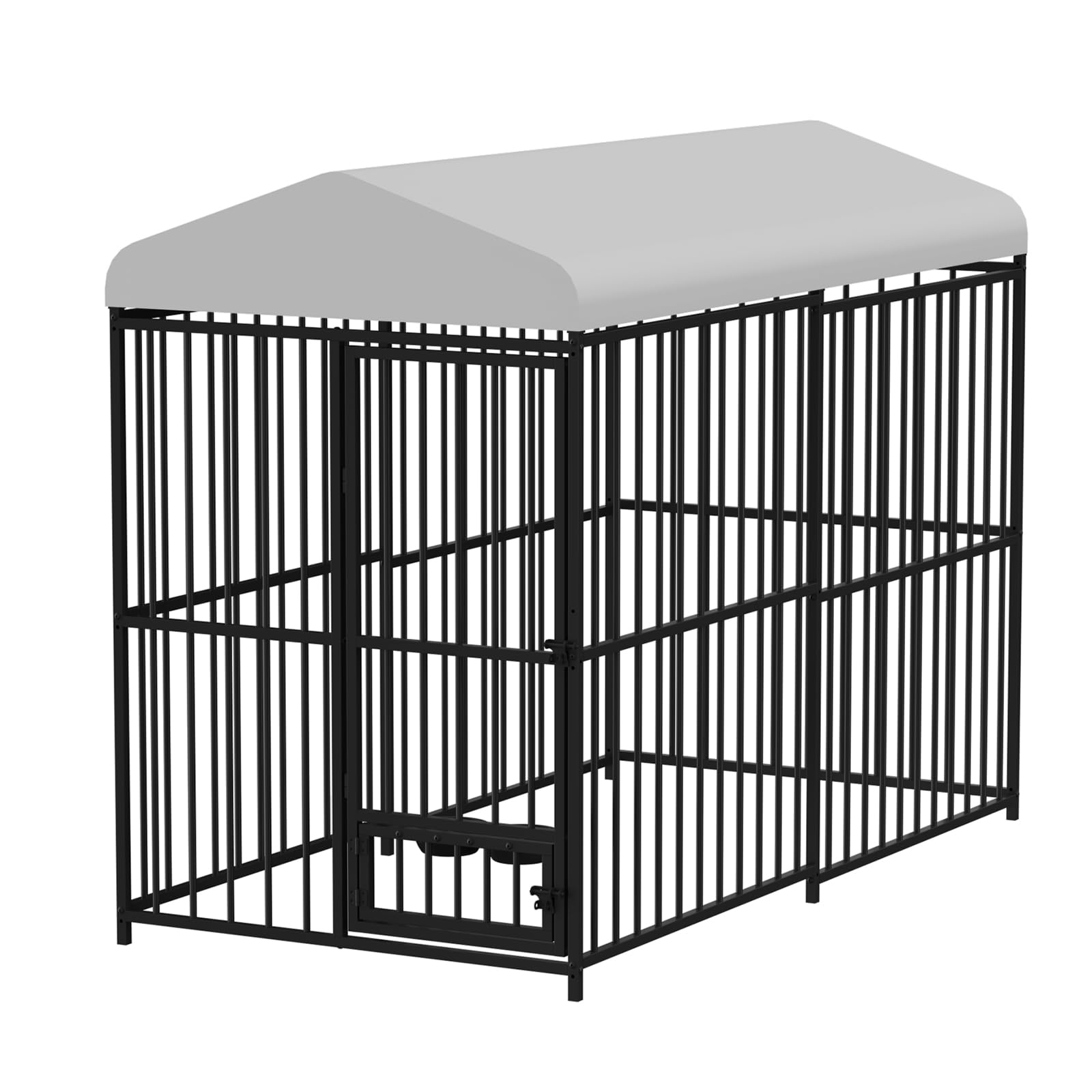 8x4x6 Ft Outdoor Dog Kennel with Lockable Roof & Swivel Feeder, Heavy-Duty Outdoor Kennel for Dogs, Cats, Rabbits, Chickens