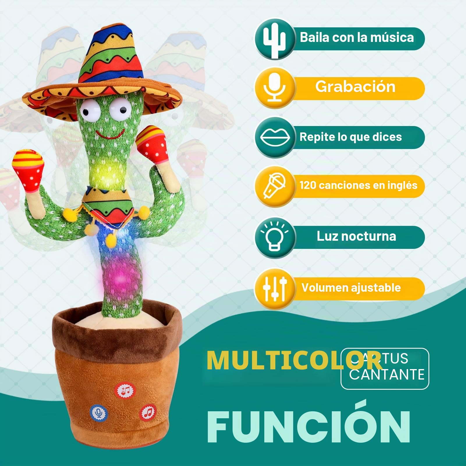 Cactus Bailarin Control Del Volumen Juguete Bebe Parlanchin Que Baila Y Repite Lo Que Dices Funny Dancing Talking Cactus Bailando Peluche Adecuado Para Niño Niña Bebé Juguetes NavideñOs De Cumpleaños