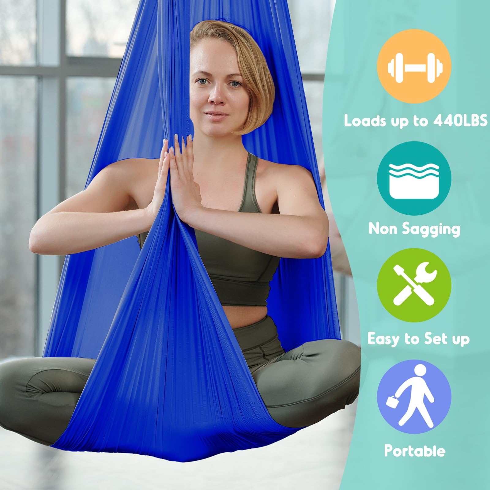 Chihee Aerial Yoga Hamak zestaw huśtawek, miękka, wytrzymała tkanina, pętla do jogi, rozciągania, fitness, kompletne wyposażenie mocujące, do wszystkich poziomów fitnessu i kulturystyki, 280 x 150 cm