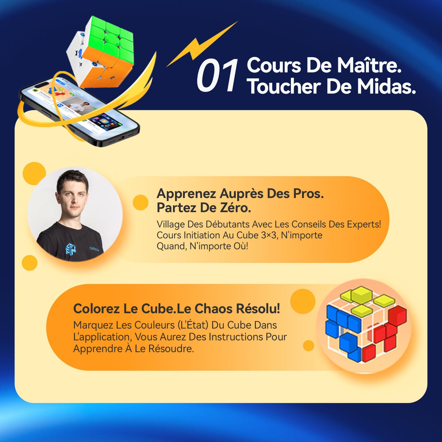 GAN356 i Carry E Smart Cube 3x3 Speed Cube Contrôle par Appli GES Pro+ 150h Autonomie Version Givrée