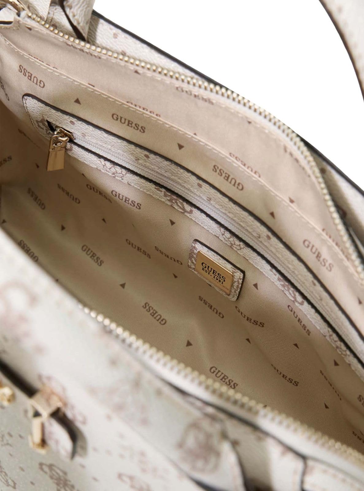 GUESS borsetta borsa a tracolla Carrie Logo Girlfriend Satchel Vanilla Logo avorio