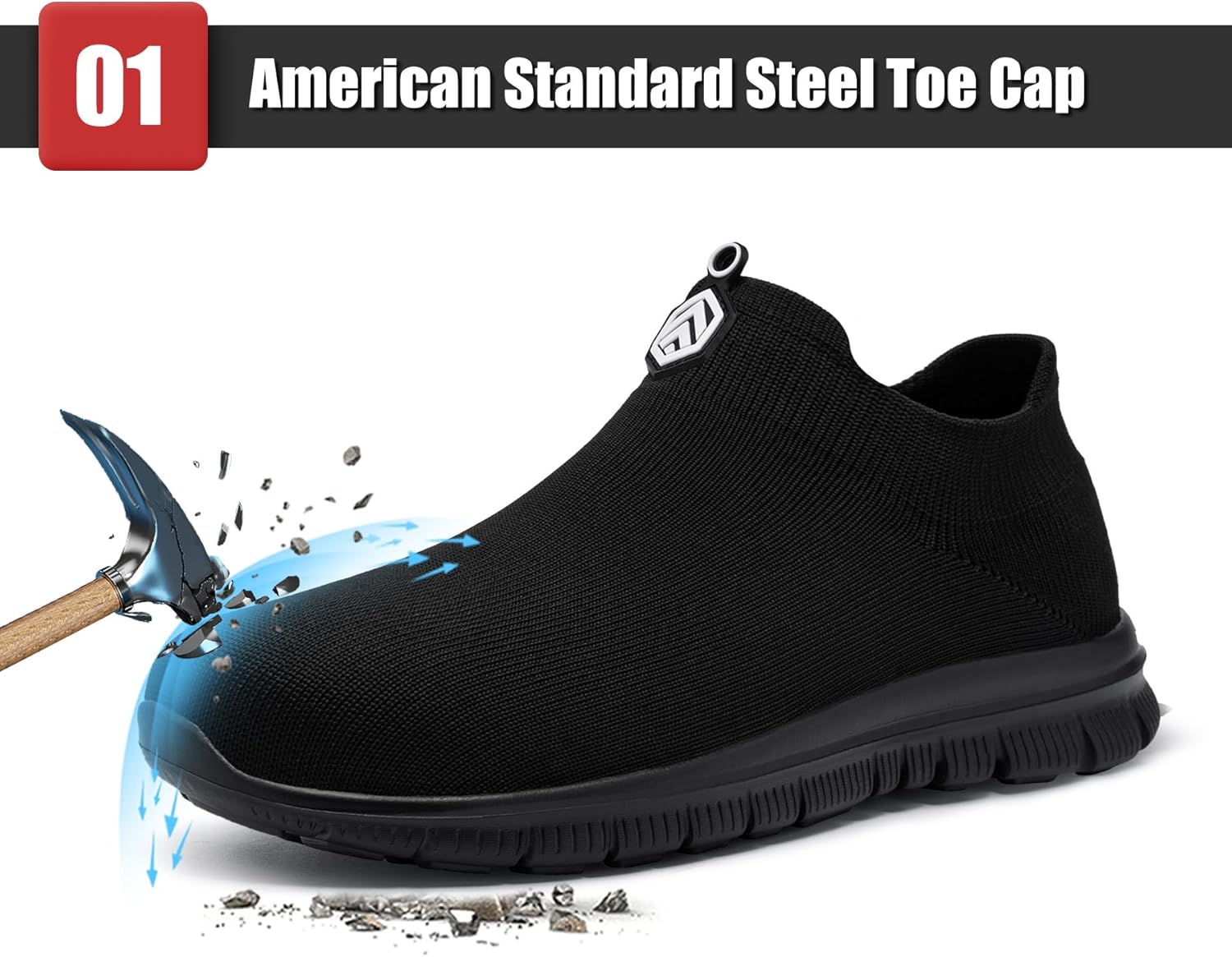 LARNMERN Slip on Steel Toe Shoes for Men Women Composite Toe Shoes Slip on Sneakers Work Safety Shoes Comfortable Lightweight Construction Running Walking Tennis Shoes - Image 2