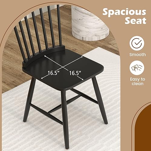 Miniatura 3 de KOTEK Windsor - Juego de 2 sillas de comedor de madera con respaldo de eje y asiento ancho, capacidad de peso de 400 libras, sillas laterales sin