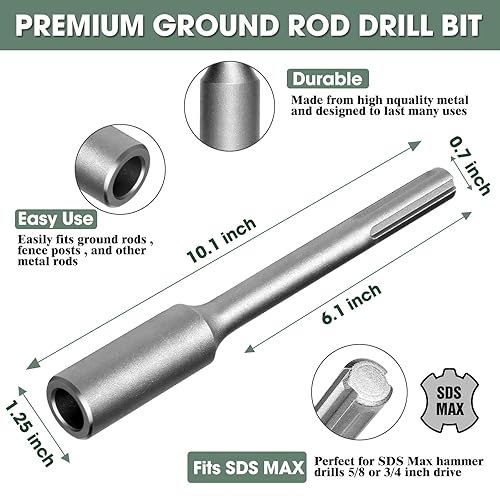 Miniatura 9 de Mdkave SDS-Plus - Destornillador de varilla de tierra para varillas de 58 pulgadas y 34 pulgadas, duradero y profesional, se adapta a taladros