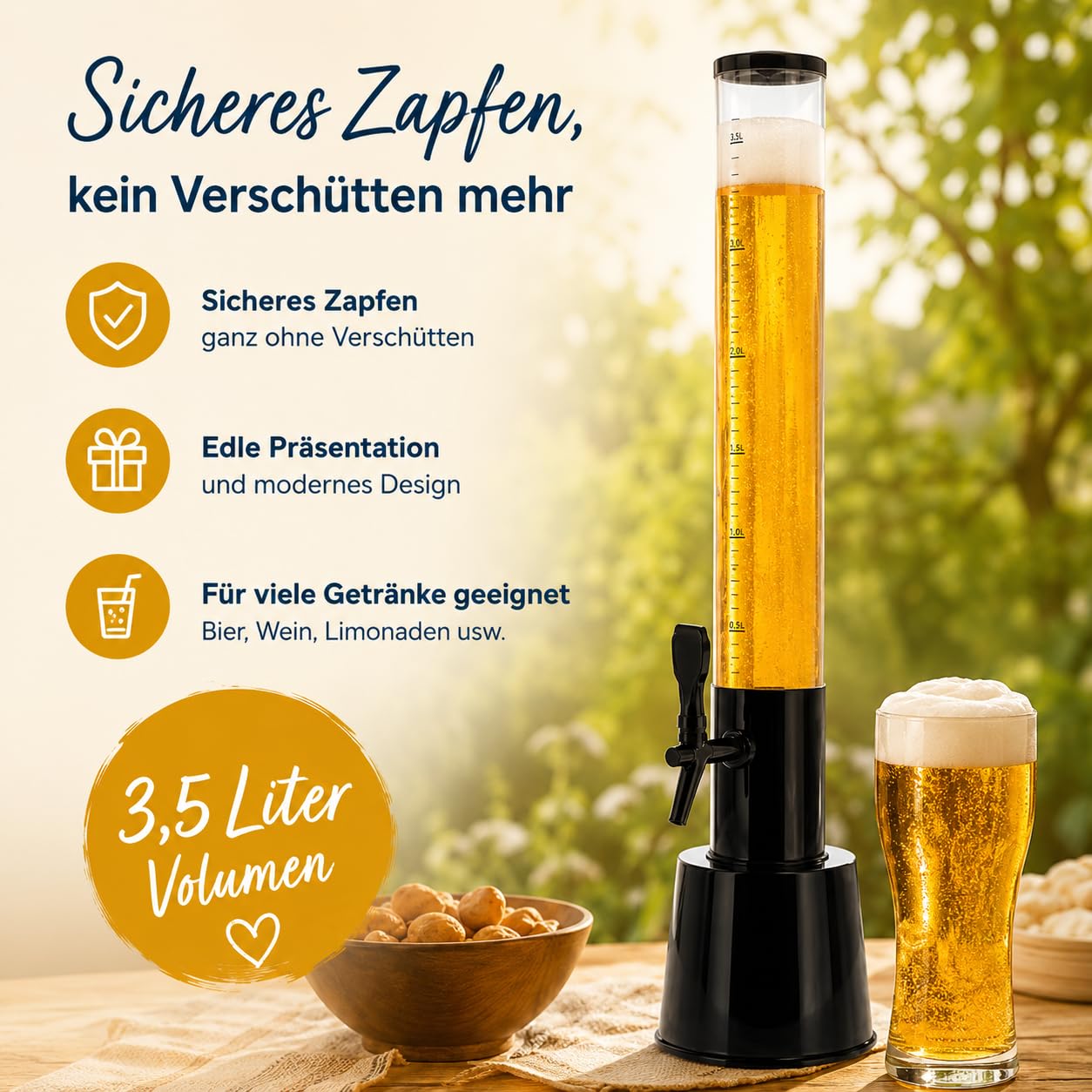 HLKauf Biersäule 3L Trinksäule 2er Set Party Bier Zapfsäule Getränkesäule mit Zapfhahn XXL Getränkespender & HLKauf-Block