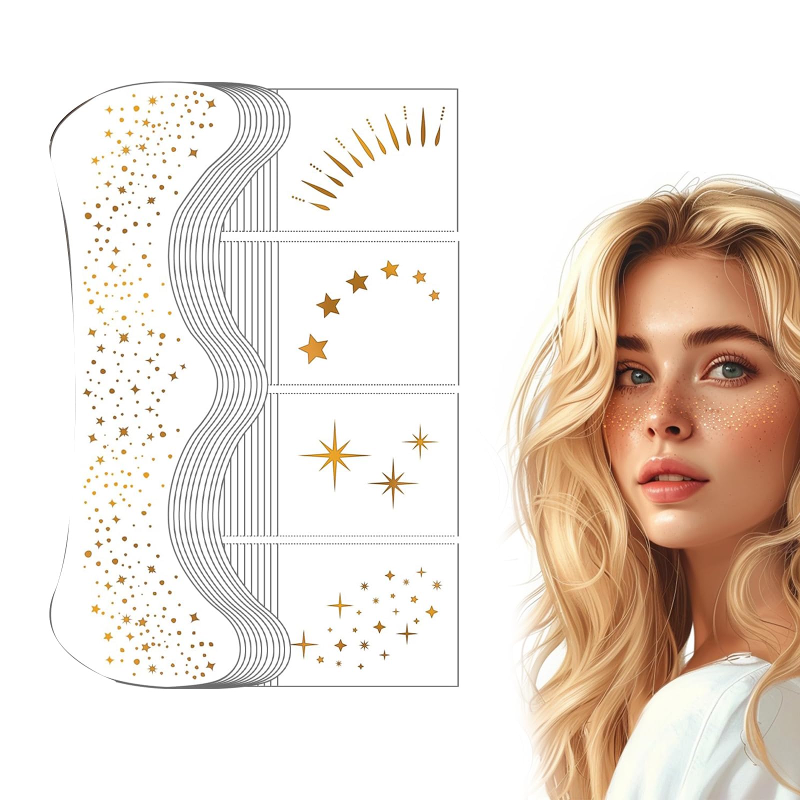 TELAIN Glitter Freckles Face Tattoo, 20 Golden Waterproof Glitter Stickers, Long Lasting for Halloween Carnival And Parties