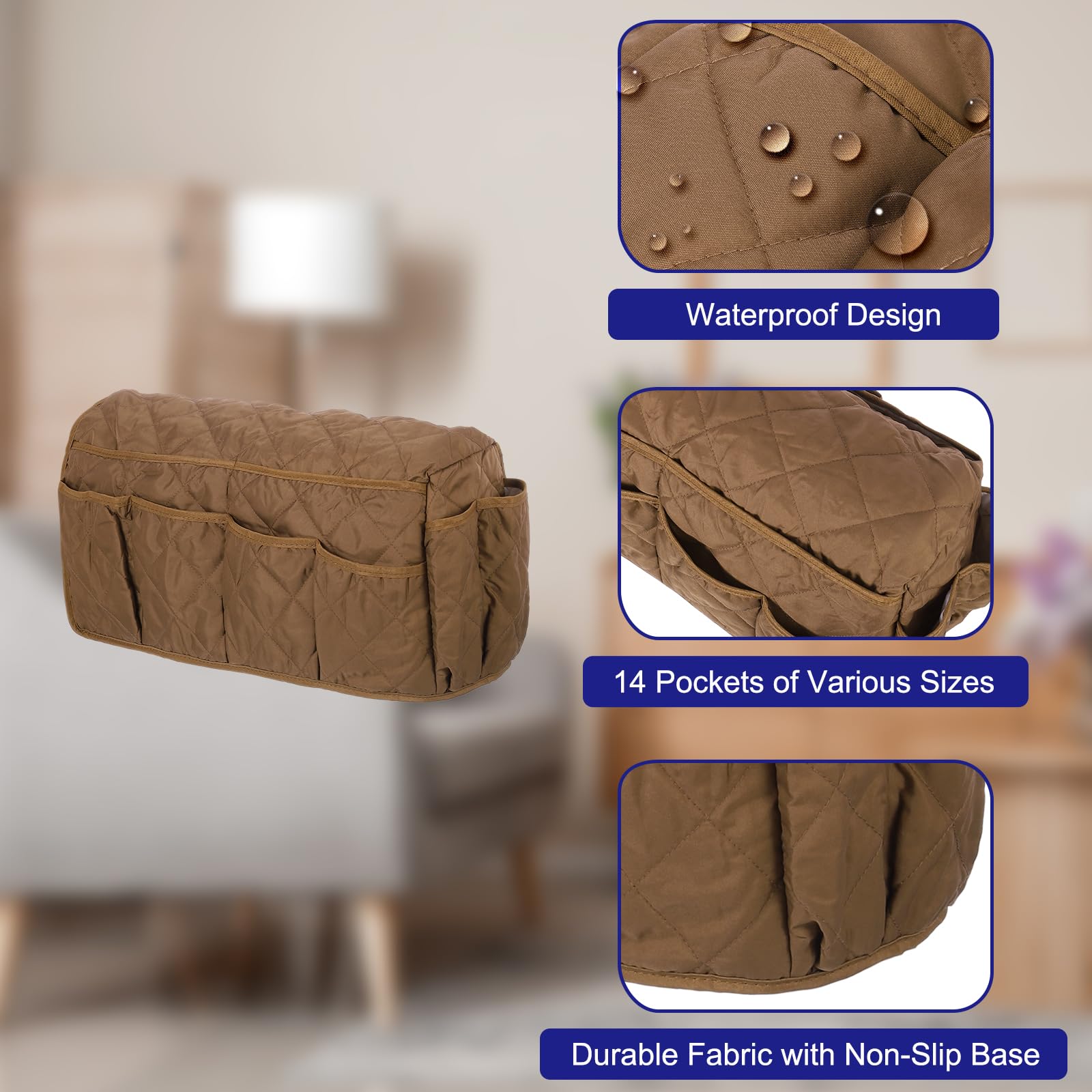 uxcell Organizador de reposabrazos de sofá, antideslizante, impermeable, con 14 bolsillos para control remoto de TV, teléfono celular, revistas, organización de sofá, café
