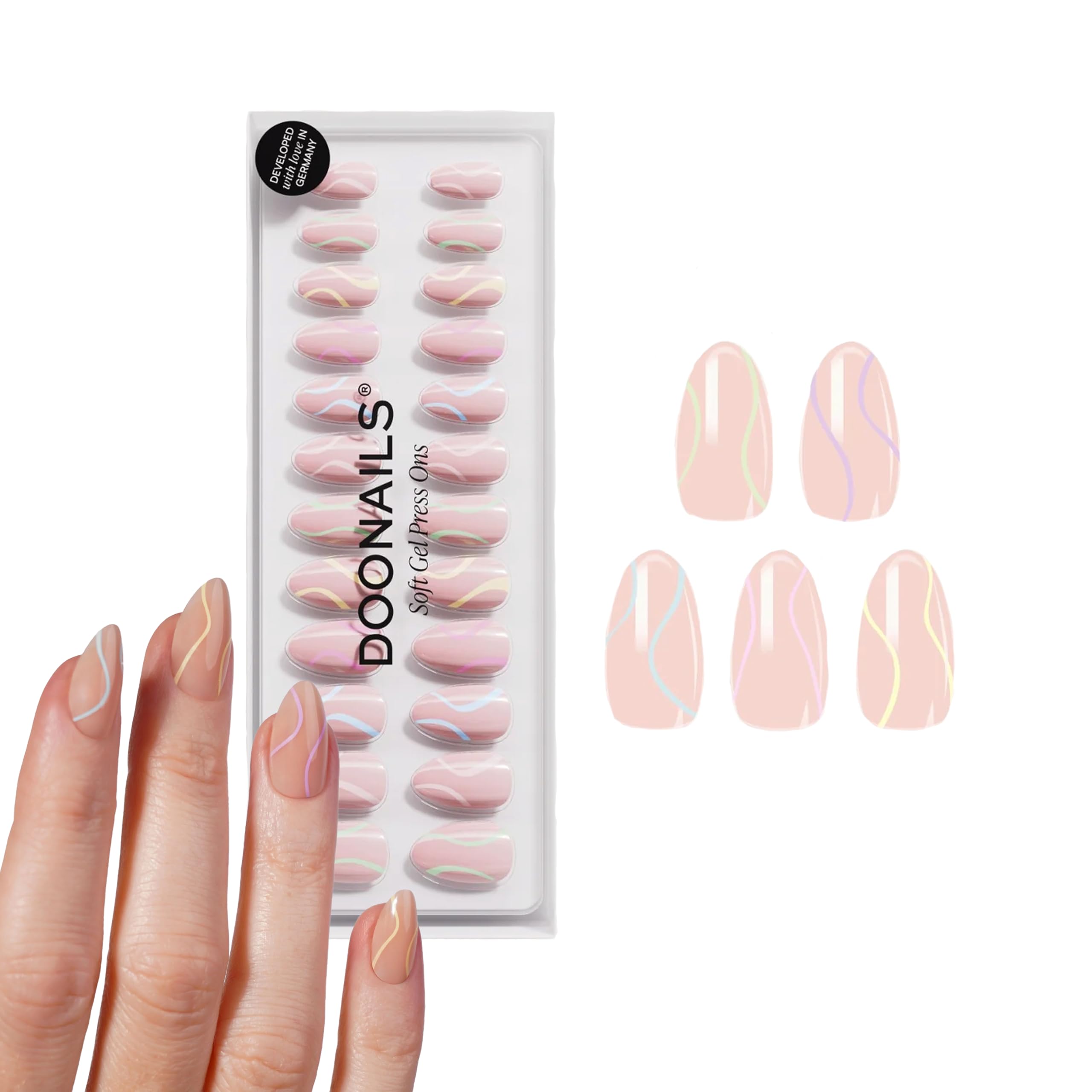DOONAILS Soft Gel Press On Nails 30er Set Pastel Swirl Short Almond Form Beige Nägel zum Aufkleben Full Cover in Salonqualität Fake nails soft gel Short Natürliches & angenehmes Tragegefühl