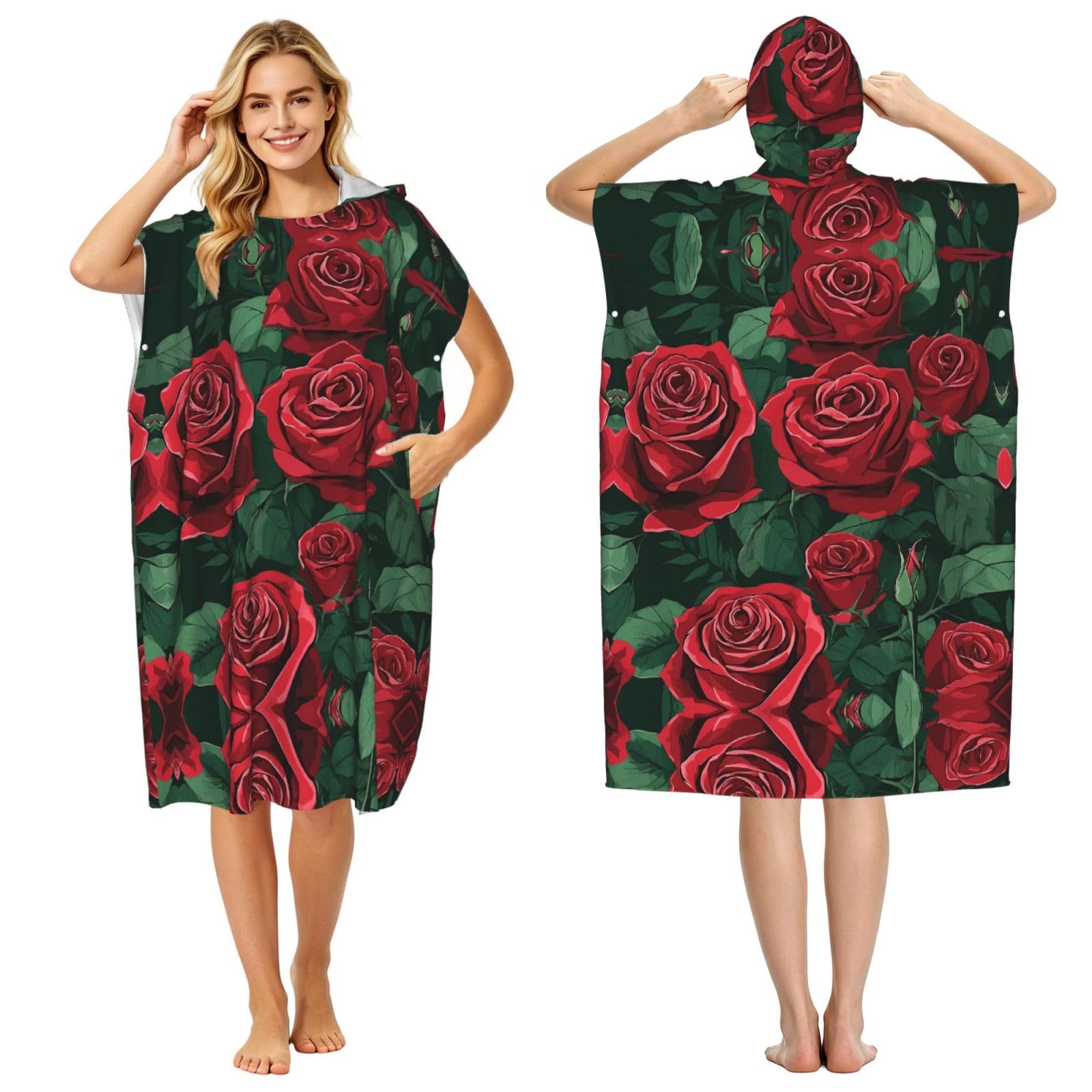 Poncho plage microfibre rose rouge idéal pour le surf et la natation cet été