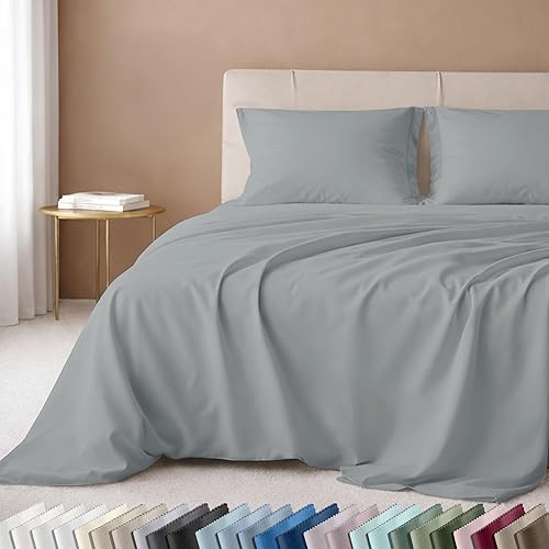 California Design Den Queen Size Sheet Set - Luxury 600 Thread Count Sateen, 100% Cotton Sheets, Deep Pockets with All Around Elastic for a Snug Fit, Durable Bedding Set - Light Grey