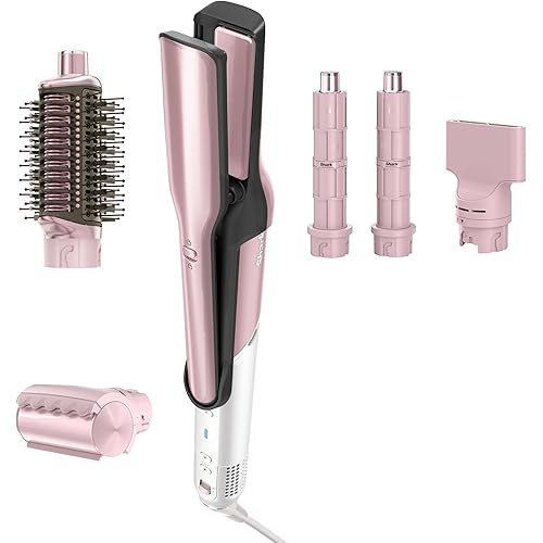 Shark Glam Ceramic & Powerful Air Styling & Drying System, with Silki Straightener & Glossi Air Glosser, for Drying, Curling, Air Straightening & Glossing, Pink, HD6051SPK (Straight & Wavy Hair)