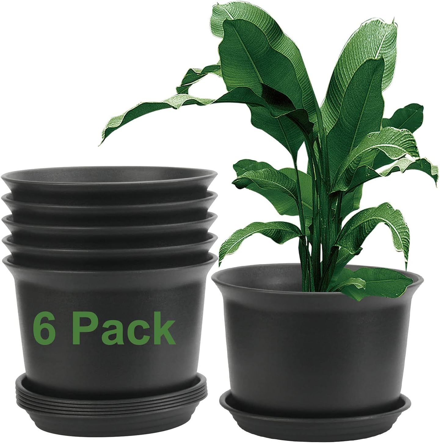 ZOUTOG Plant Pots, 10 Inch Flower Pots Outdoor, Large Plastic Planters with Drainage Hole and Tray, Pack of 6, Plants not Included