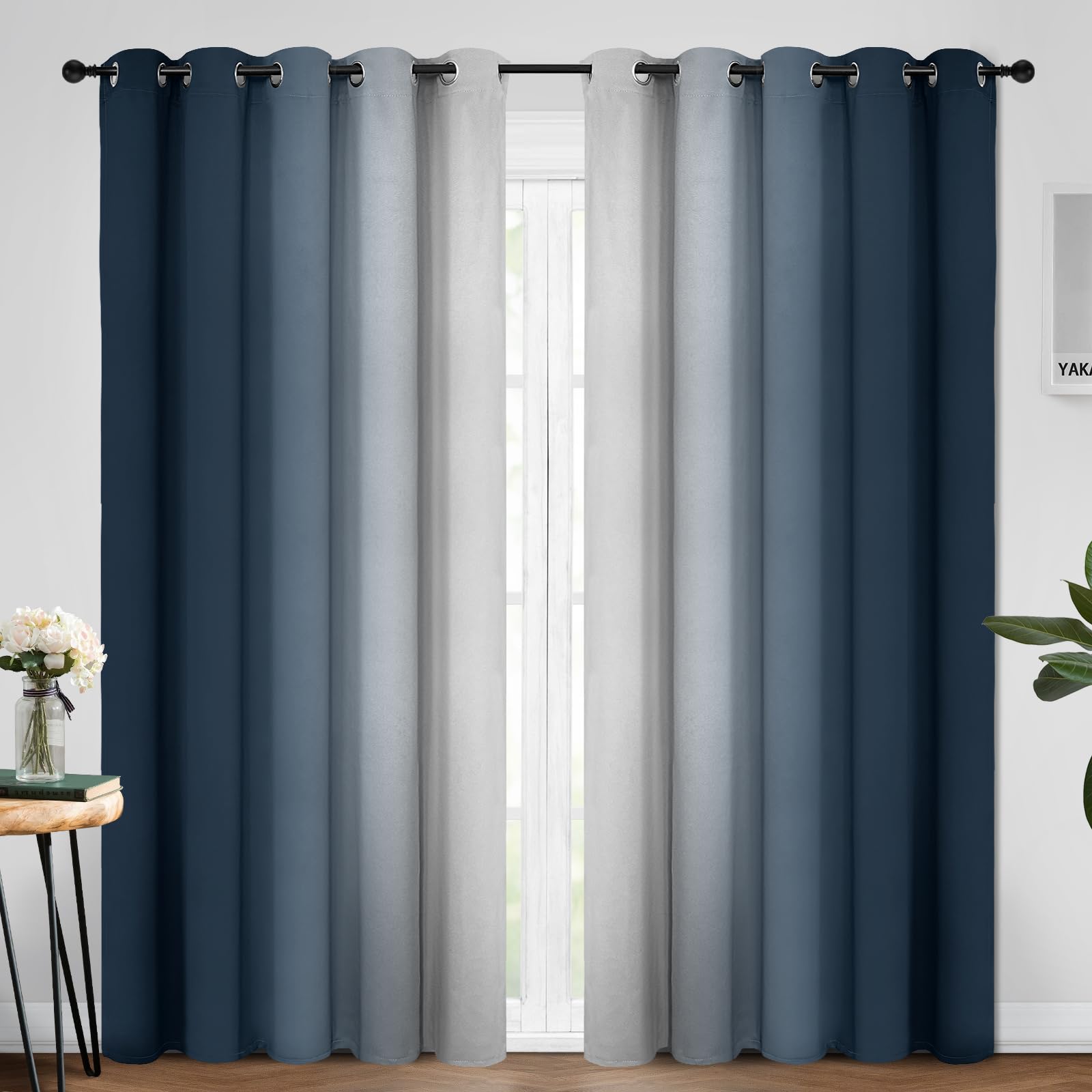 Yakamok Ombre Curtains Navy Blue and Greyish White for Living Room,70Wx84L — image 1