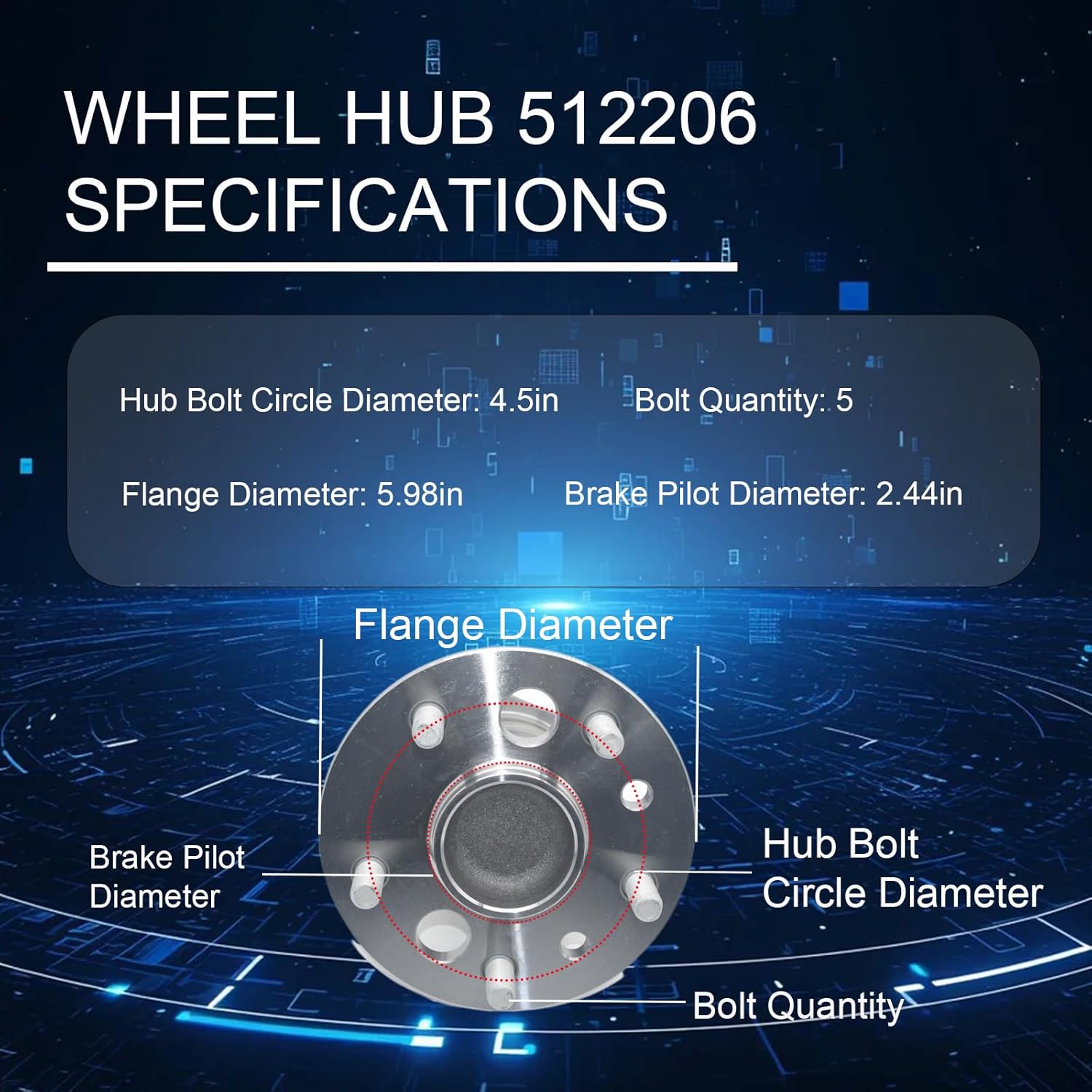 512206 Rear Left/Driver Wheel Bearing and Hub Assembly Compatible with Toyota 05-12 Avalon, 02-11 Camry, 04-08 Solara, and Lexus ES350 ES300 ES330