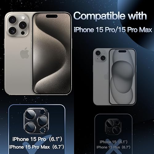 Miniatura 2 de JETech Protector de lente de cámara para iPhone 15 Pro de 6.1 pulgadas y iPhone 15 Pro Max de 6.7 pulgadas, cubierta de anillo de vidrio templado