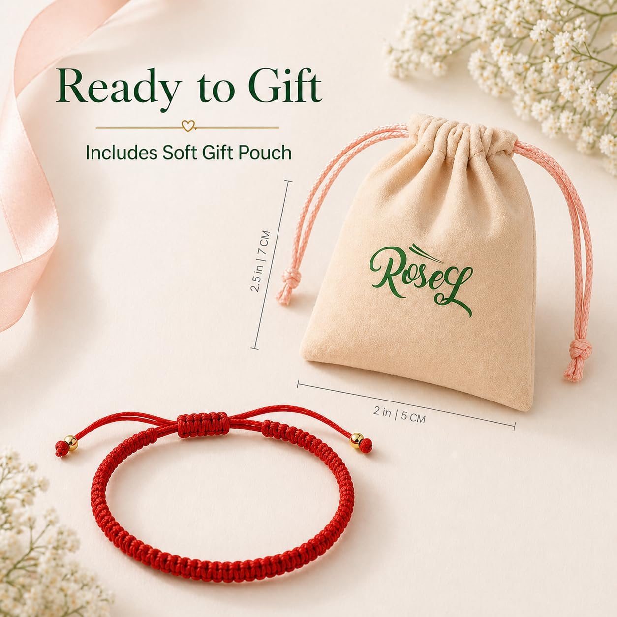 Rosey Red String Evil Eye Bracelet for Women & Men, Adjustable Protection with Waterproof Nylon - Good Luck Amulet - Strength, Power, Thread for Love, Energy & Long Distance Contact