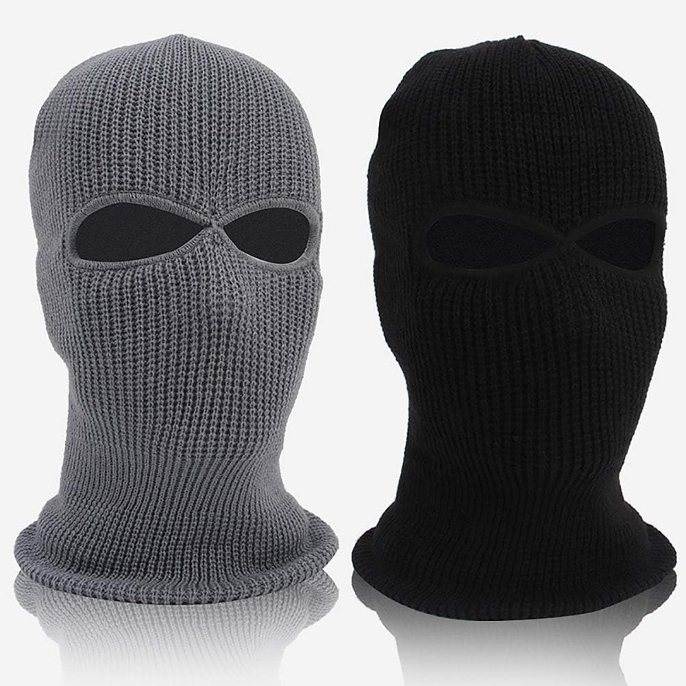 Winter 2 Hole Knitted Full Face Cover Ski Mask Bike Cycling Balaclava Headwrap for Women Men Outdoor Sports Black - Image 3