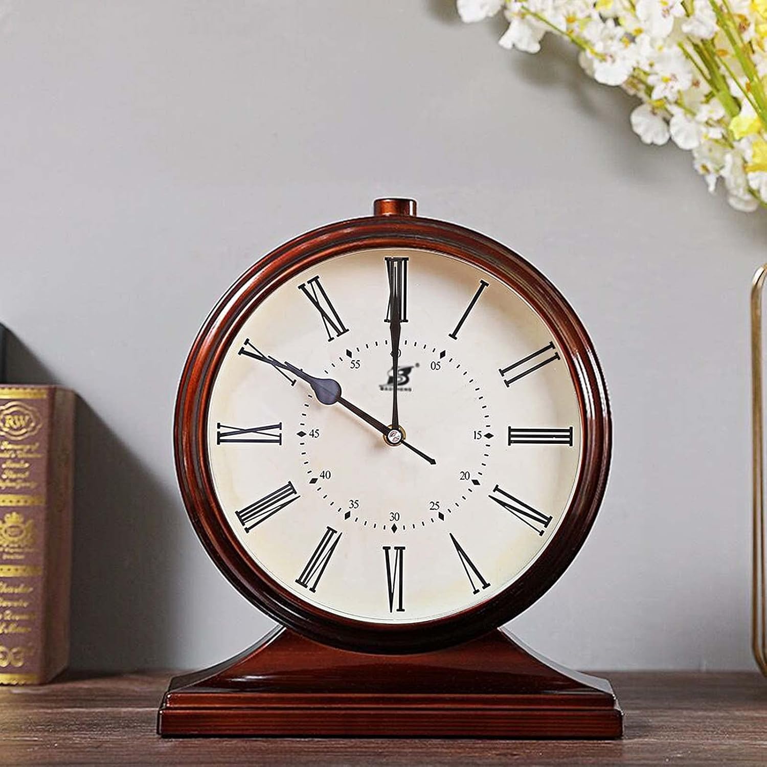 Table Clock for Living Room Decor Retro Desk Clock Battery Operated Mantel Clock for Fireplace Bedroom Office Desktop Decoration