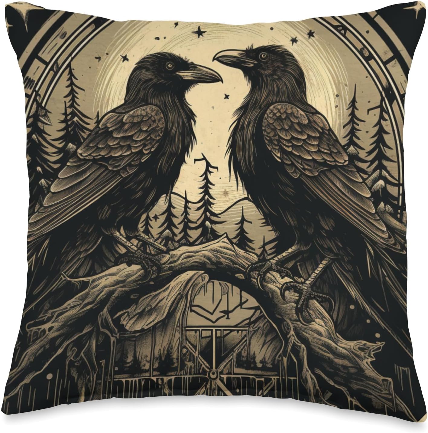 Odin Ravens Huginn and Muninn Odin's Ravens Viking Valhalla Throw Pillow