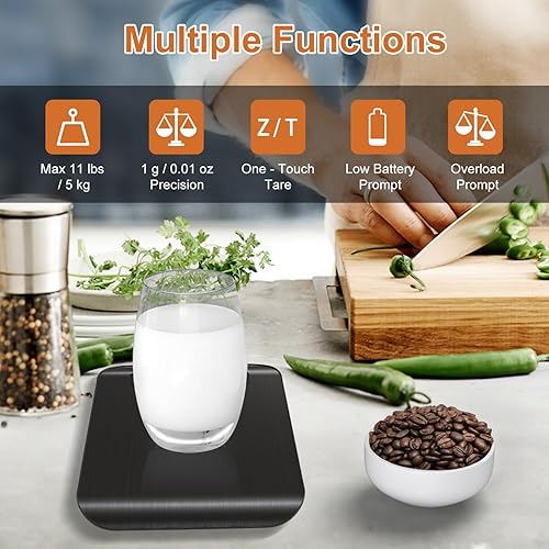 Miniatura 3 de CROWNFUL Báscula de alimentos digital de 11 libras con batería de monedas integrada, peso de onzas y gramos para cocinar y hornear, 6 unidades con