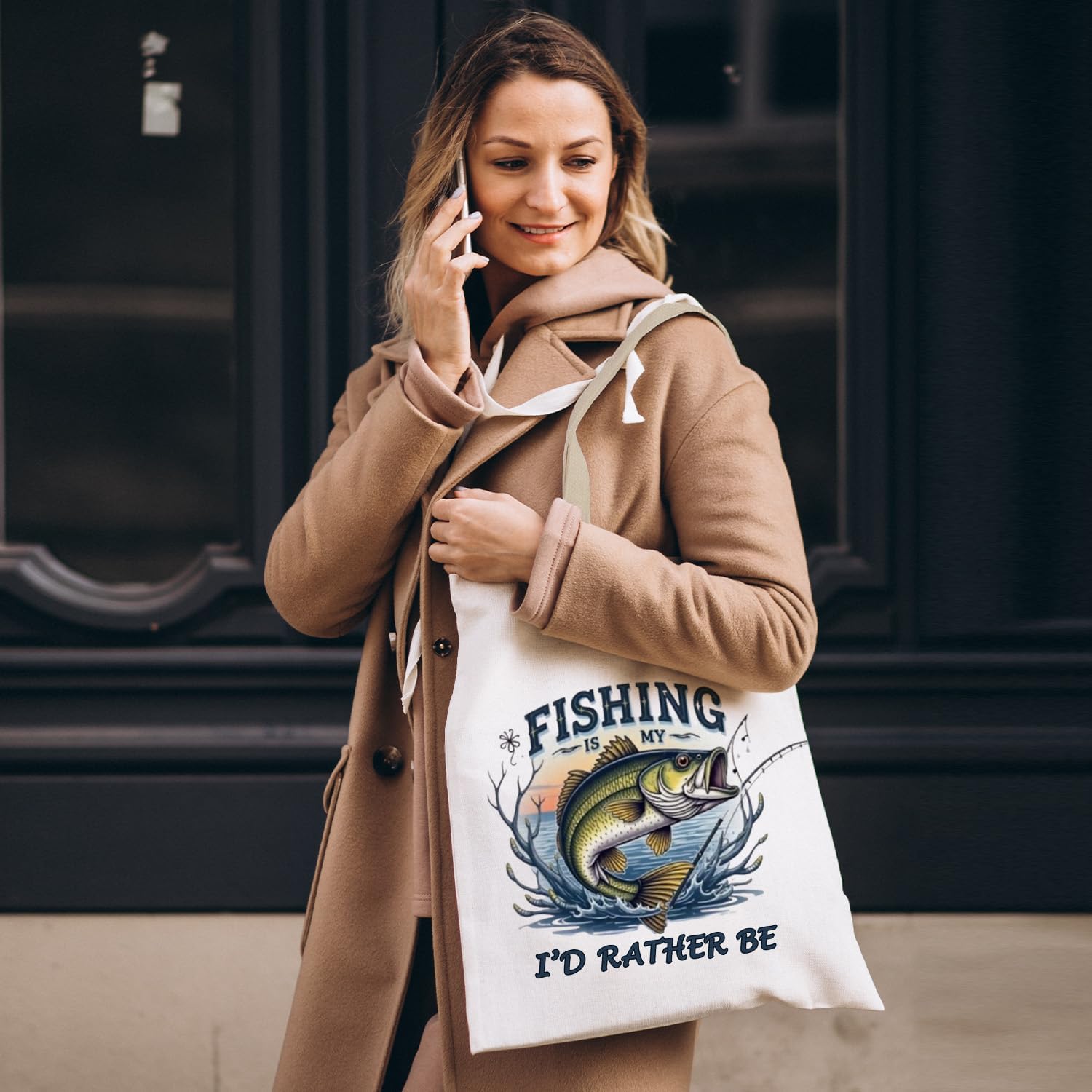 Fishing Camping Tote Bag, I'D Rather Be Fishing Bag, Fisherman Gifts, Funny Fishing Gifts for Men Dad Grandpa Women,Reusable Grocery Bags Shopping Bags - Image 4