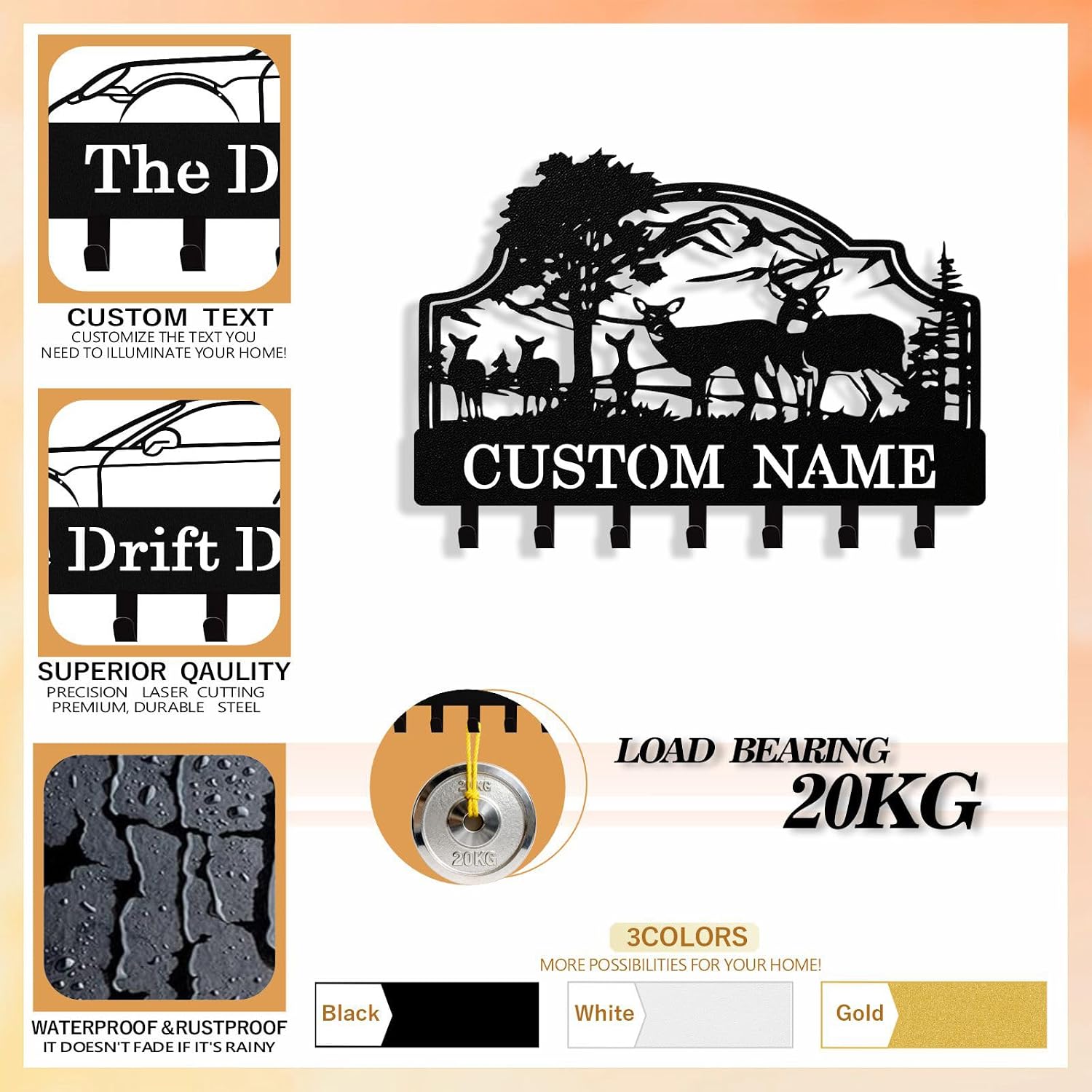 Personalized Deer Key Holder Wall Mount, Custom Metal Keys Hanger for Wall with Name, Custom Key Holder Rack with Hooks for Home Entryway, Front Door, Hallway, Living Room, Kitchen image 4