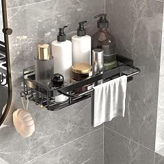Heiegdr Shower Organizer and Storage Aluminum Shower Caddy Adhesive Bathroom Shelves No Drill Wall Mount Bathroom Rack with