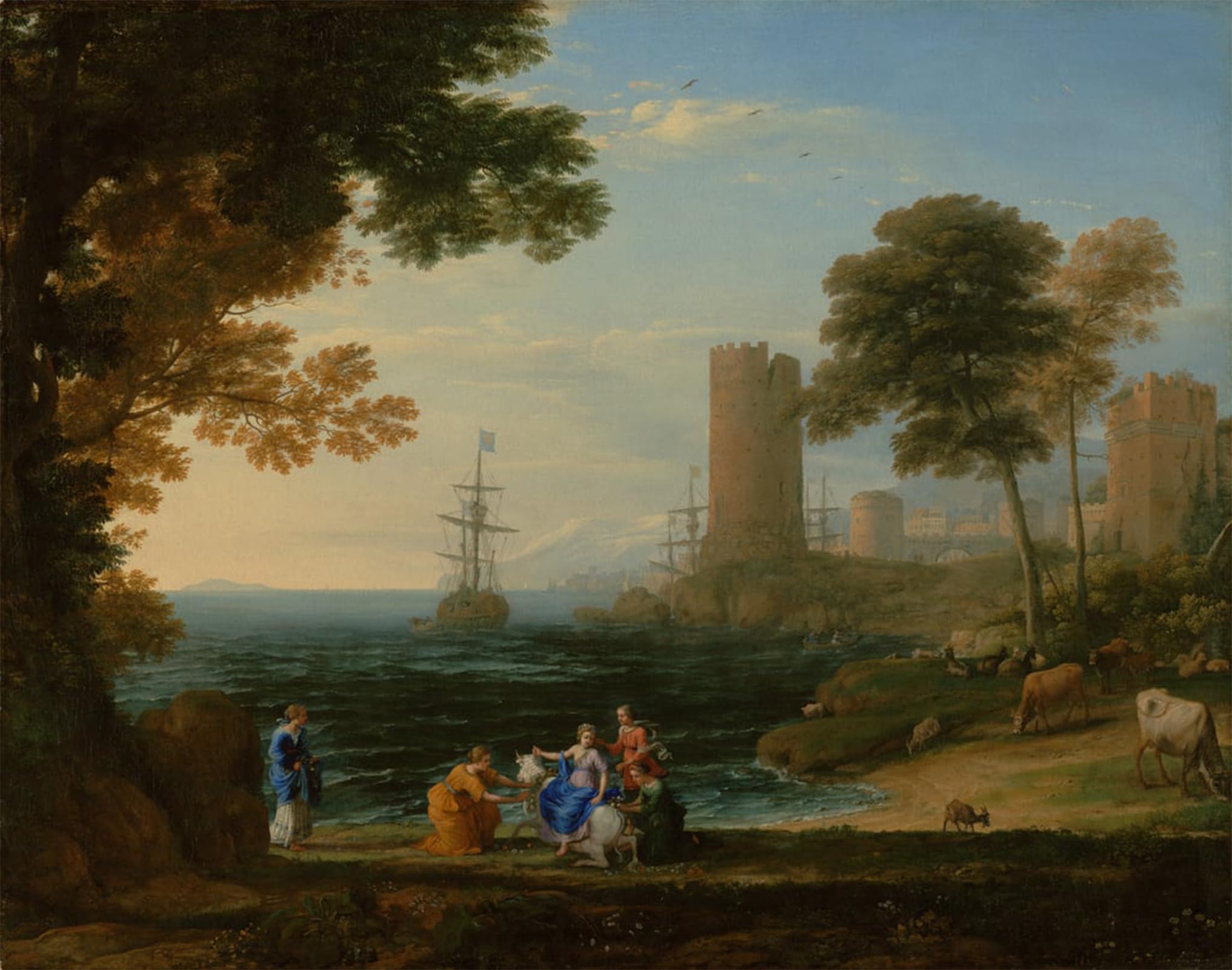 ARTXLXXBN Famous Painting Canvas Artwork Graffiti Print View with the Abduction of Europa by Claude Lorrain Portrait Canvas Image for Home Decor 60x90cm