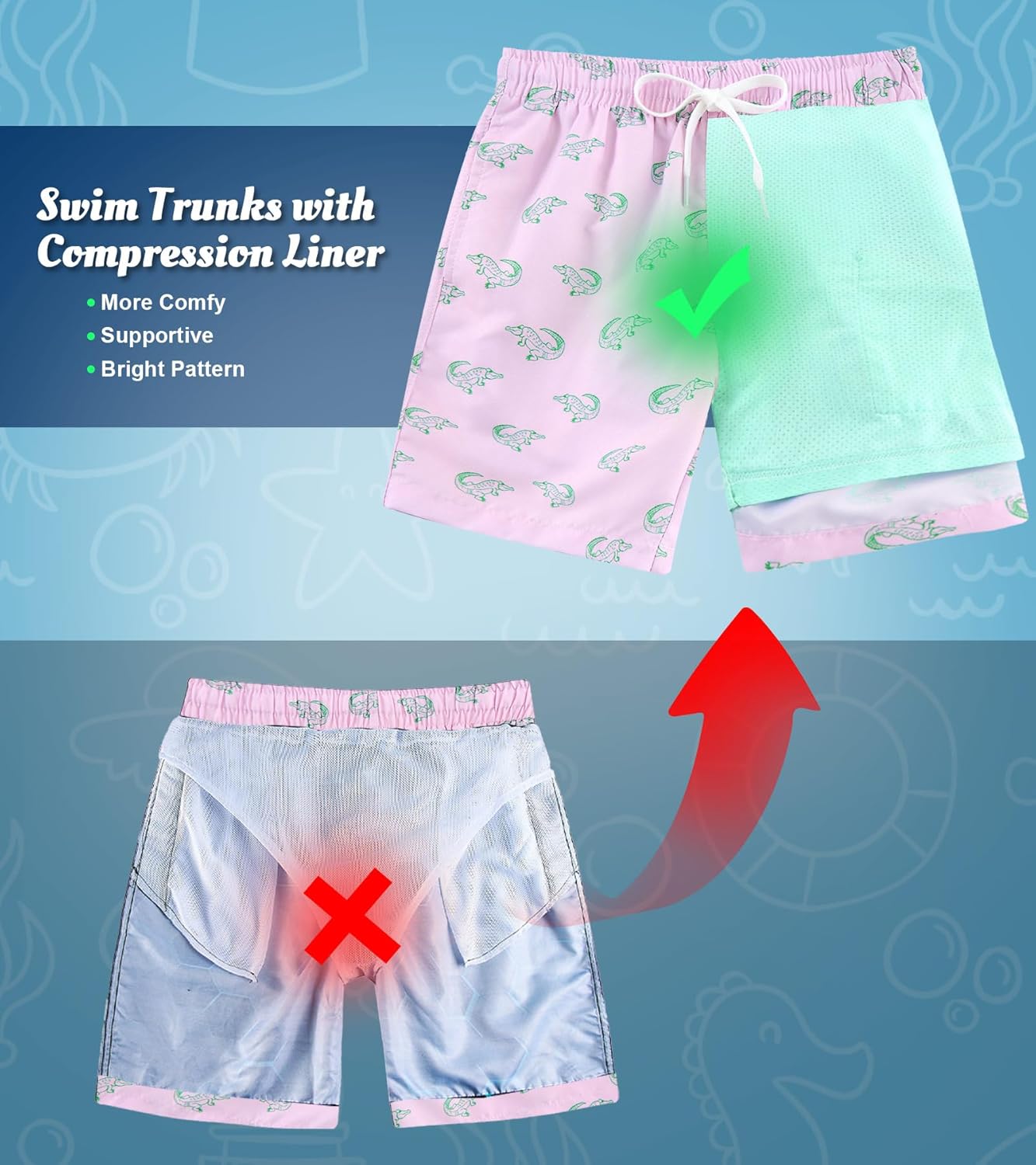 ALISISTER Boys Swim Trunks Compression Liner Swim Shorts Bathing Suit with Boxer Brief Quick Dry Swimwear 7-20T - Image 5