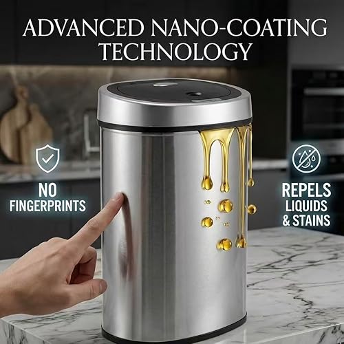 Miniatura 4 de Bote de basura con sensor de movimiento sin contacto de 10 galones, acero inoxidable, tapa automática, resistente a las huellas dactilares, cierre