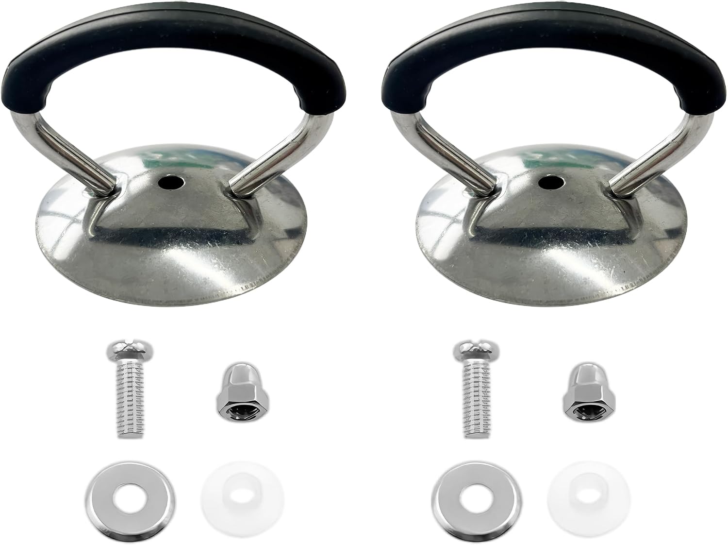 2PCS Universal Heat Resistant Pot Lid Handle Replacement Stainless Steel Knob with Mounting Screws Silicone Washer for Cookware Glass Lids, Black