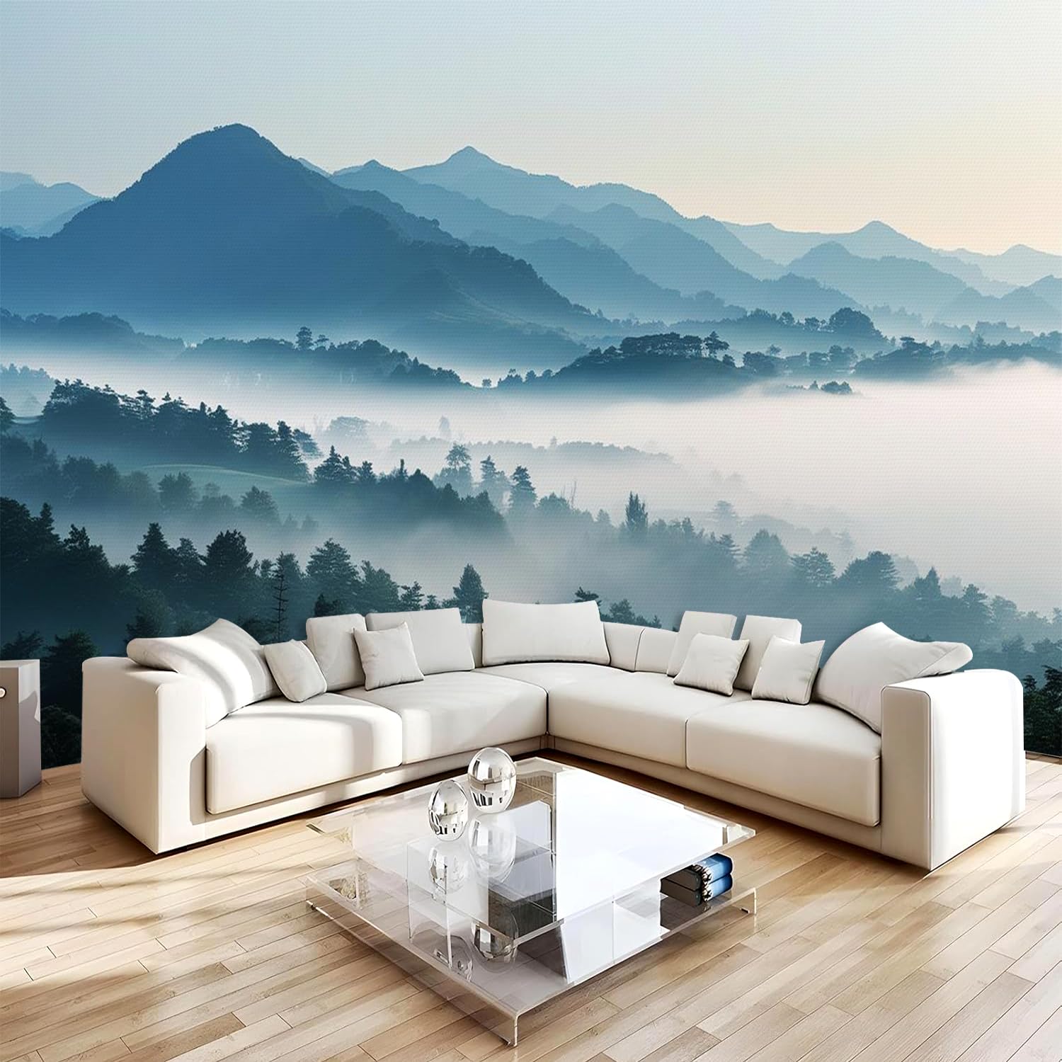 Générique Papier Peint Panoramique 3D 400x280 cm Brume Forêt Non-tissé Murale Maison Décoration Intérieure Nature Paysage pour Chambre Salon Mur TV Artistique Poster Décoration Murale 1M239