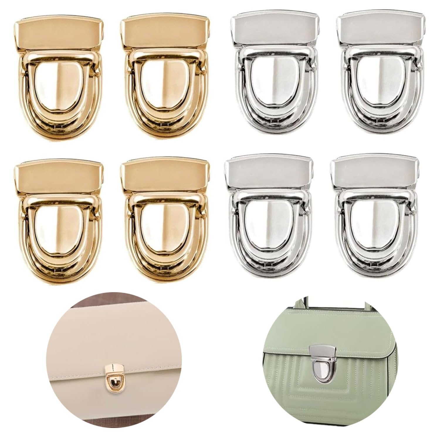 ZHAOYCSH 8 Stück Verschluss Schloss Set für Taschen (4x Gold + 4x Silber) - Push Lock Steckschlösser für Geldbörsen, Handtaschen & Ledertaschen | DIY Drehverschlüsse Reißverschluss Ersatz