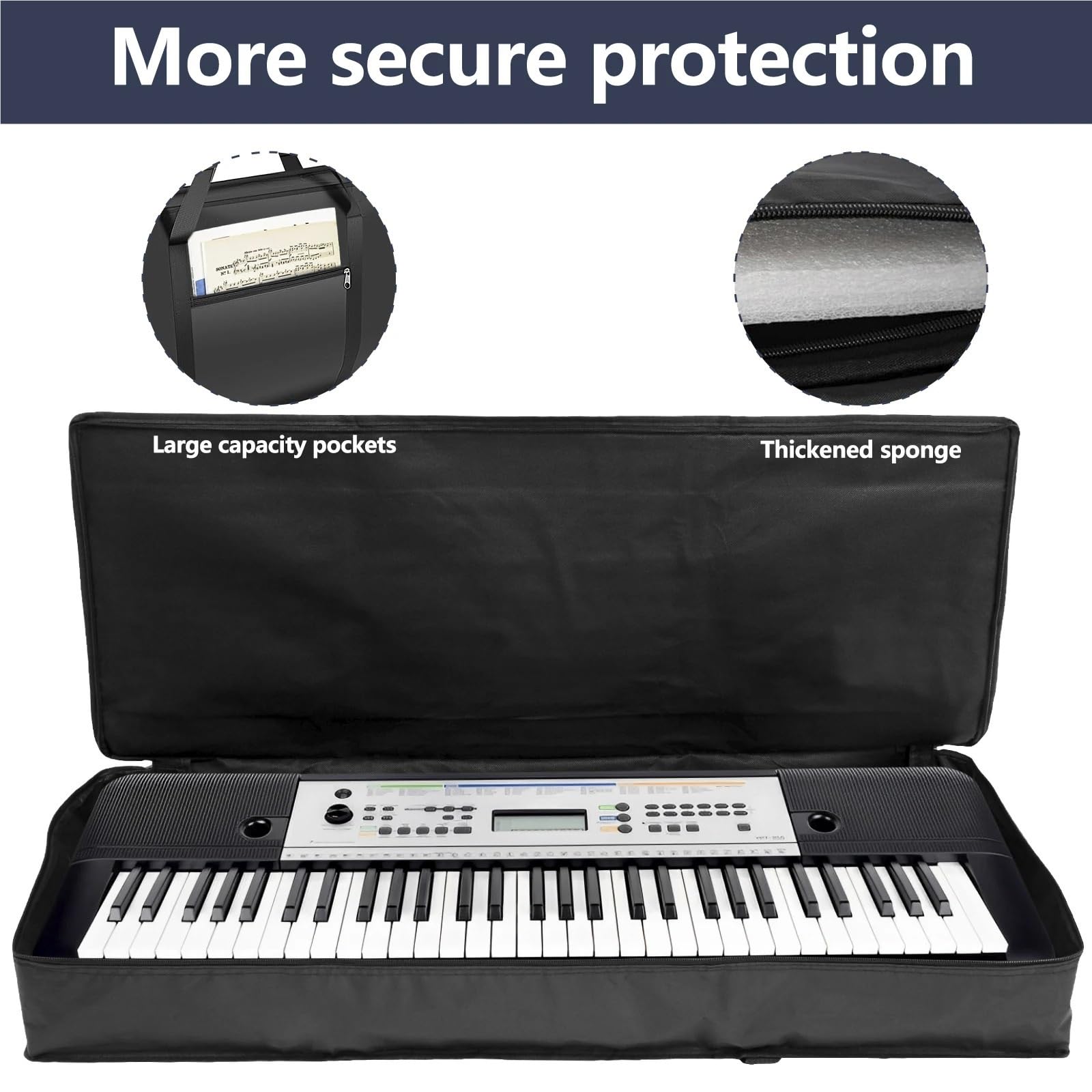 Custodia Per Tastiera Custodia imbottita for tastiera a 61 tasti con manico e tracolla regolabile Custodia for pianoforte elettrico portatile con tasche