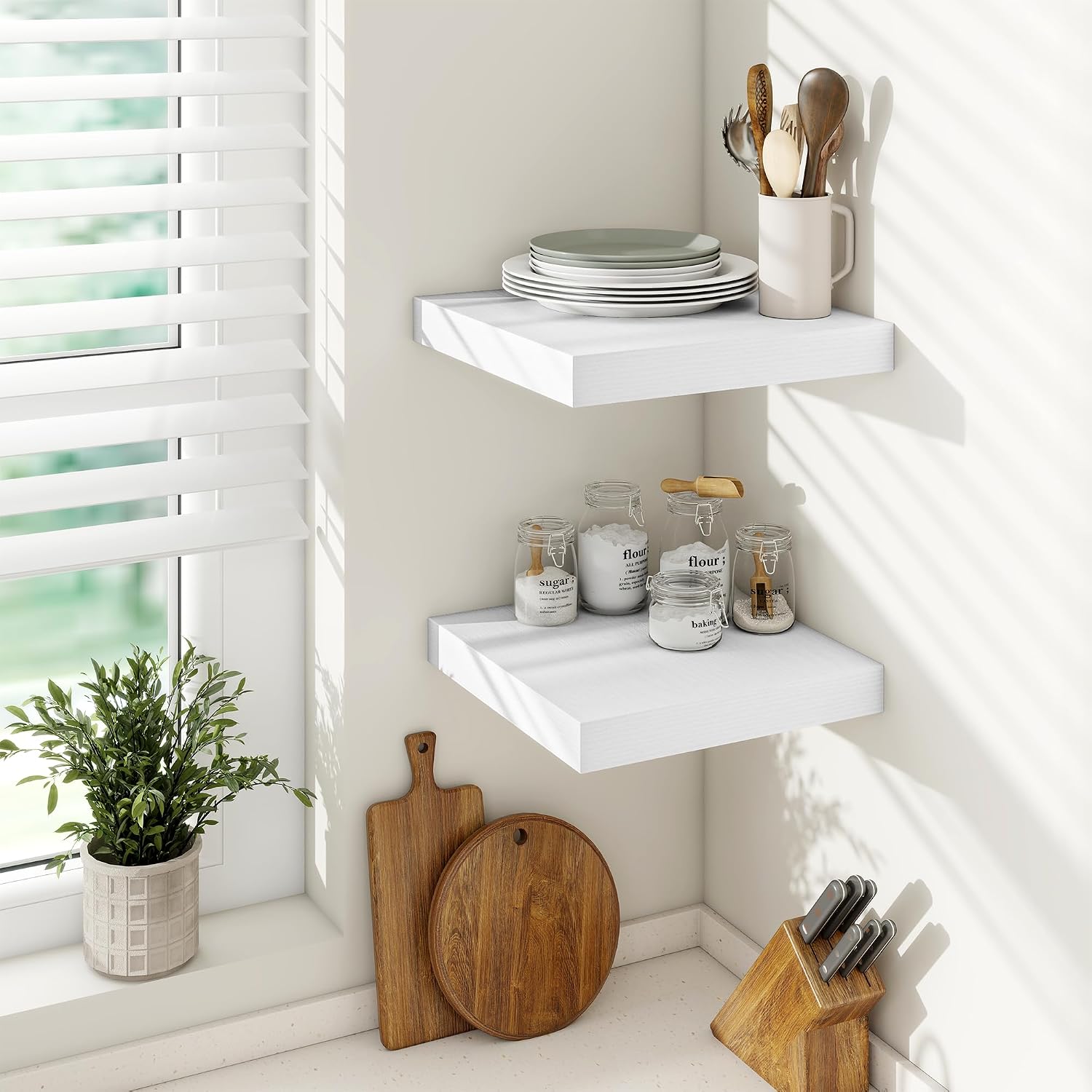 Vivelove Square Floating Shelves 12x12” Set of 2, White image 2