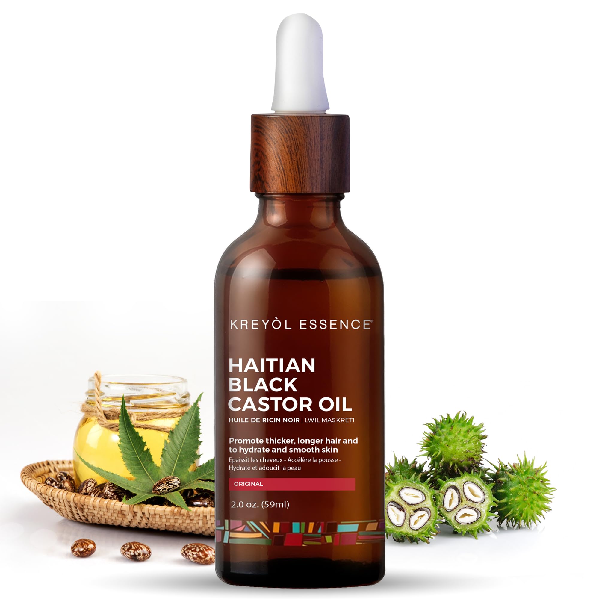 Kreyol Essence - 2 Oz Original Haitian Black Castor Oil, Glass Bottle - Thicker Brows & Longer Eyelashes, Paraben Free, Natural Ingredients