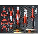 Mephisto Werkzeugeinlage Werkzeug Set Pro Line Werkstattwageneinlage Zangen Set mit Hammer und Durchschläge Seegeringzangen, Spitzzange, Kombizange, Wasserpumpenzange, inkl. Soft Inlay in Carbonoptik