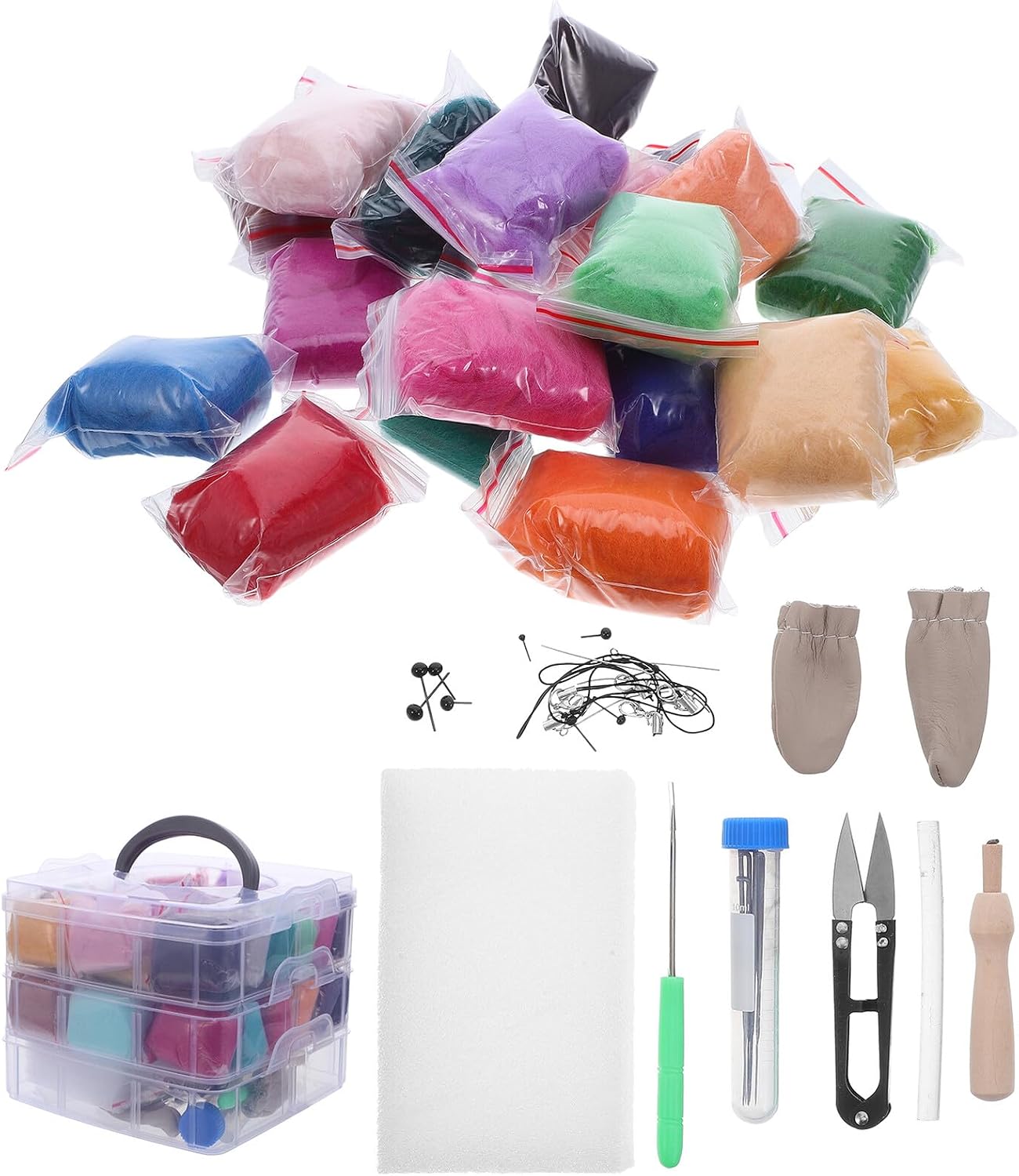 FUOYLOO Needle Felting Kit with 40 Wool Colors and Needle Tools for Beginners, DIY Wool Felt-Making Set with Storage Box for Crafting and Handmade Projects at Home