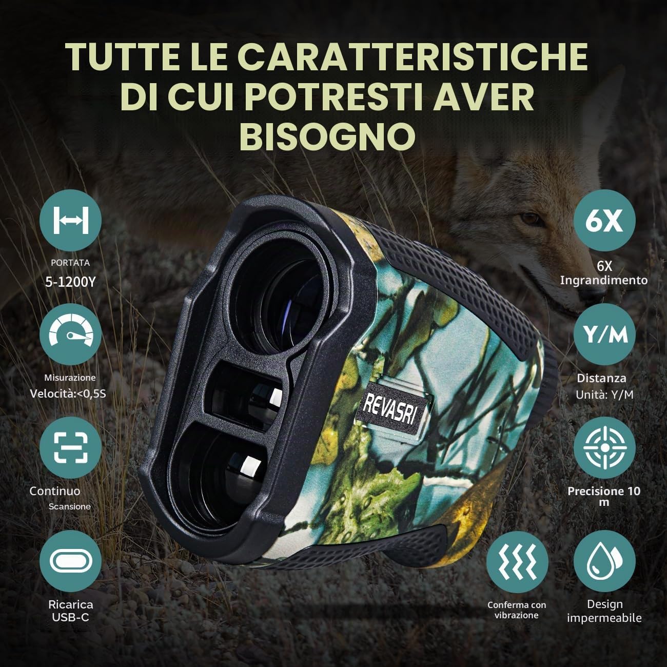 REVASRI Telemetro Caccia 1200 Y/M con angolo e distanza orizzontale Impermeabile, con tecnologia di acquisizione del bersaglio, telemetro chiaro e preciso per cacciatori