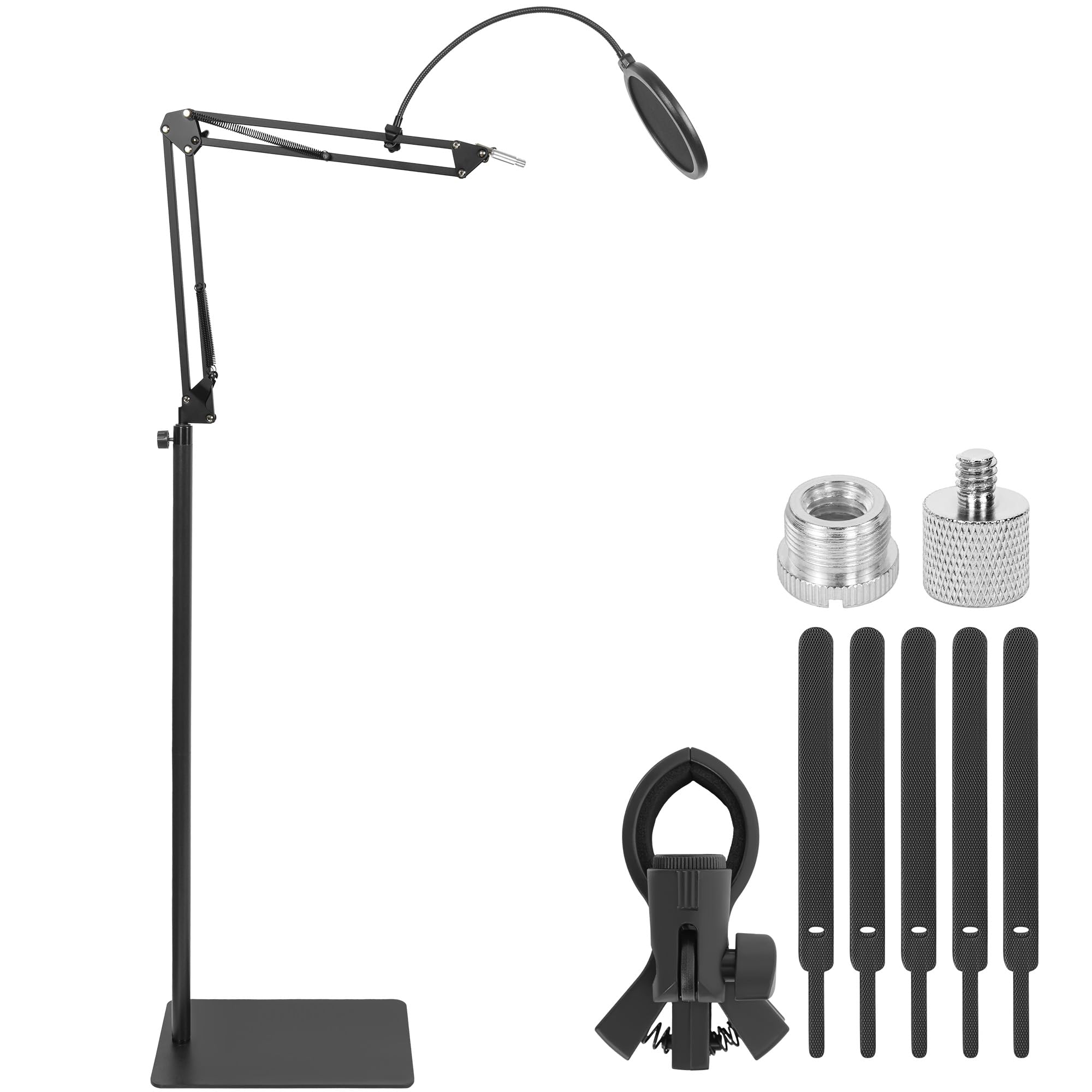 AKOZLIN - Supporto per microfono con braccio a forbice da terra, con base pesante, altezza regolabile da 40 a 120 cm, con adattatore da 3/8" a 5/8" e 1/4", filtro pop, clip per microfono e fascette