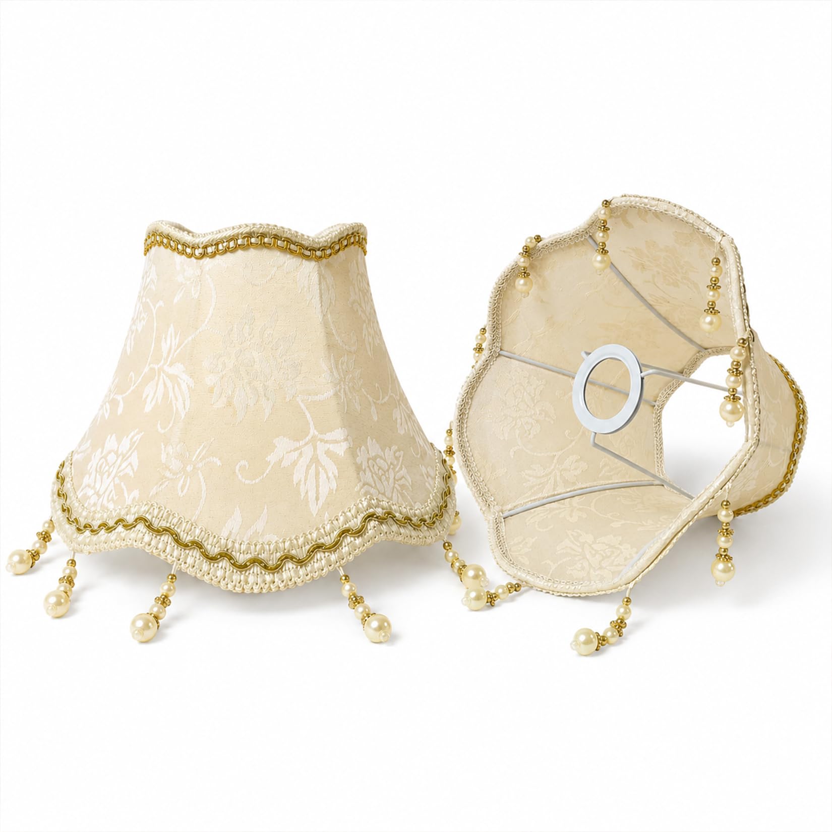 Kleiner Lampenschirm E27 Retro Anhänger Handgefertigte mit Fransen Eleganter Vintage Lampenschirm Stoff für Kronleuchter Pendellampe Wandleuchte Hängelampe (Beige)
