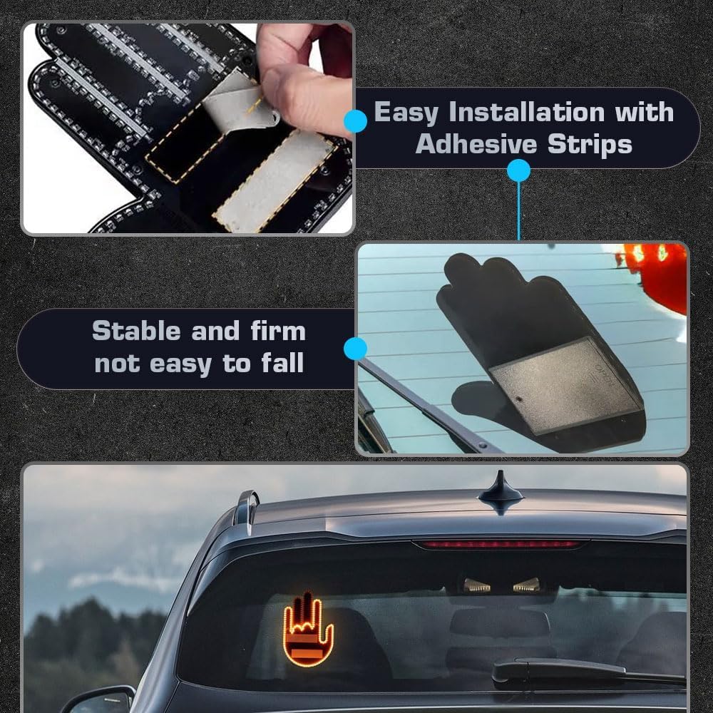 Luce a LED con telecomando per dito medio, per auto e strada, display illuminato per veicoli