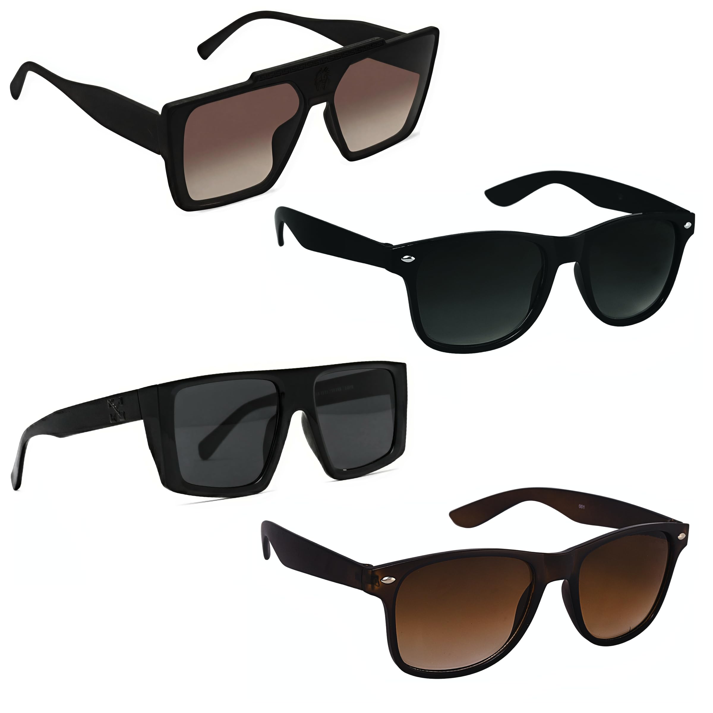 imperial club Sunglasses Set of 4, Black Plastic Frames, Square Styles, UV Protection, Gradient and Solid Black and Brown Lenses, Adult Unisex-picture-51