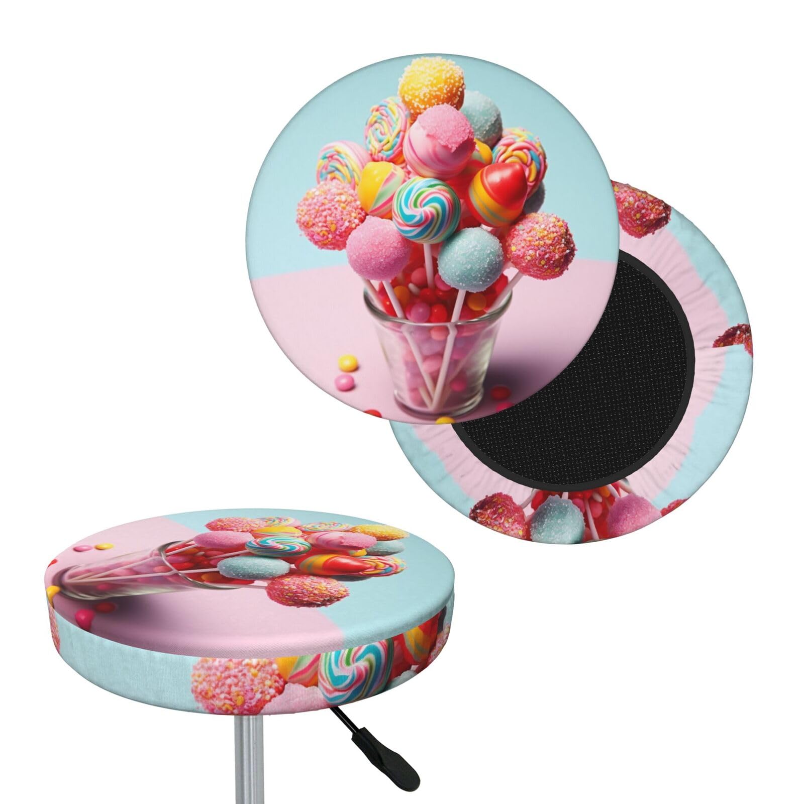 NONHAI Candies Bar Stool Cover Round Elastic Stool Cushion Covers Dustproof Bar Chair Cover Washable Stool Cushion Slipcover Stretch Stool Seat Covers for 12-14 Inch Chair